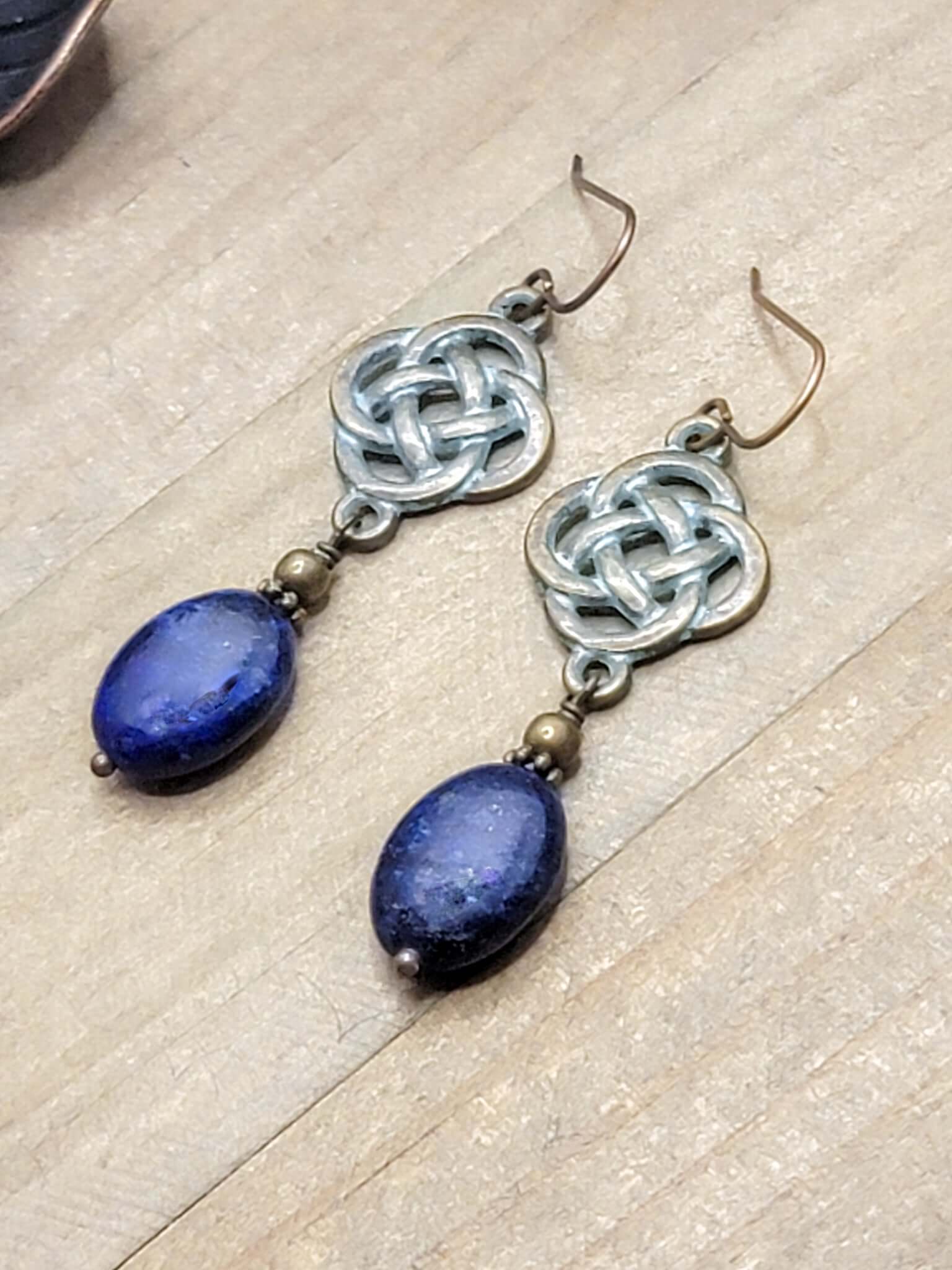 Celtic Knot and Blue Lapis Gemstone Earrings, Nicki Lynn Jewelry