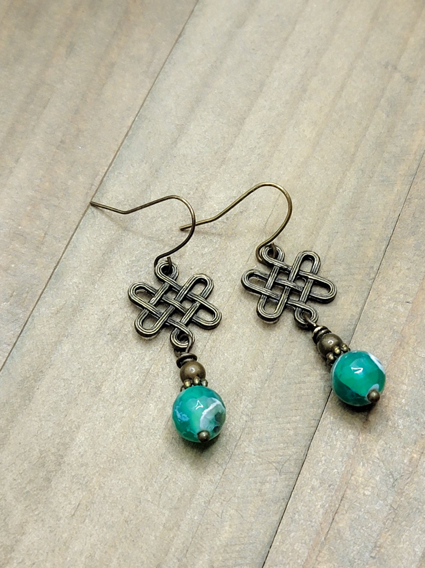Celtic Knot-  Green Agate Dangle Earrings, Nicki Lynn Jewelry