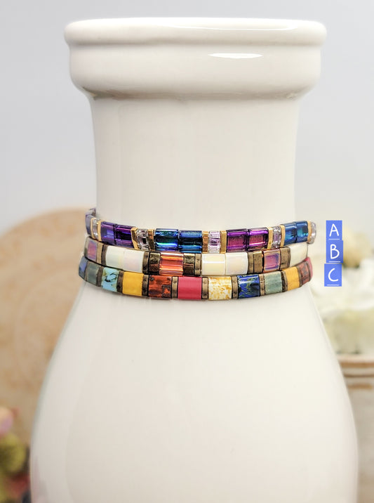Colorful Glass Tila Tile Beaded Bracelet