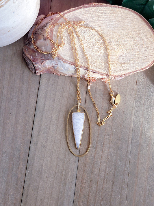 Moonstone Gold Geometric Long Necklace, Nicki Lynn Jewelry 