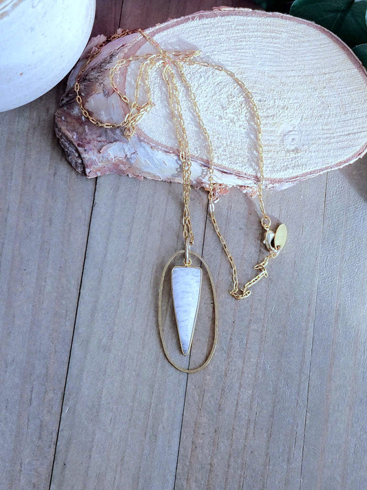 Moonstone Gold Geometric Long Necklace, Nicki Lynn Jewelry 