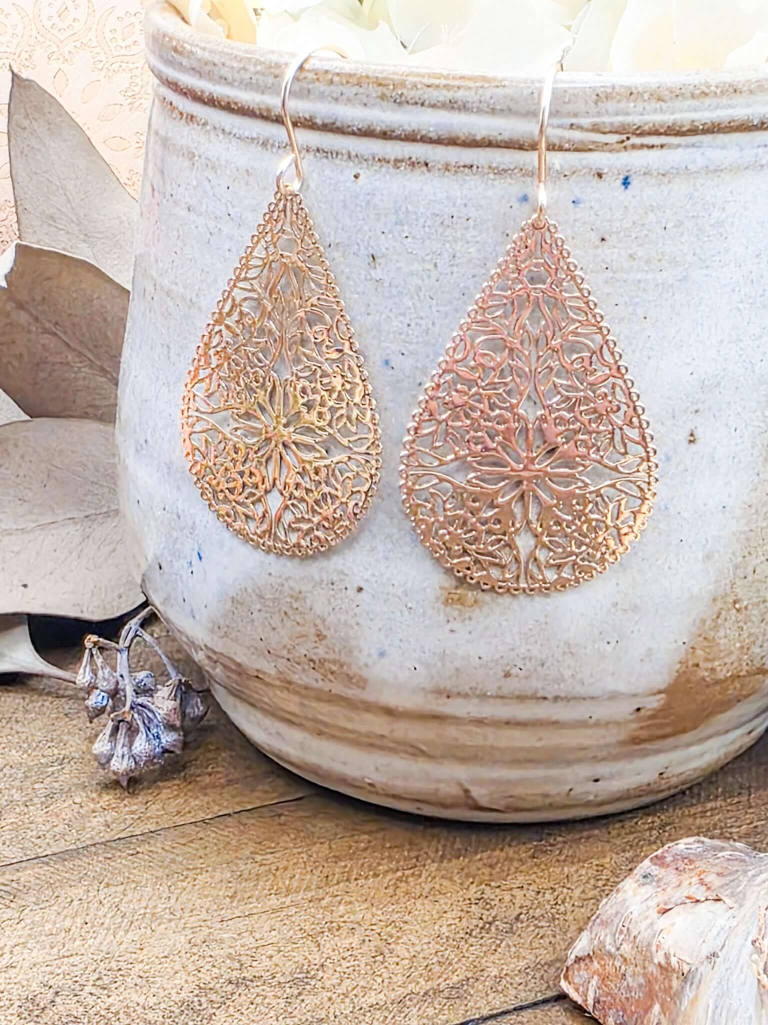 Gold Filigree Teardrop Earrings, Nicki Lynn Jewelry 