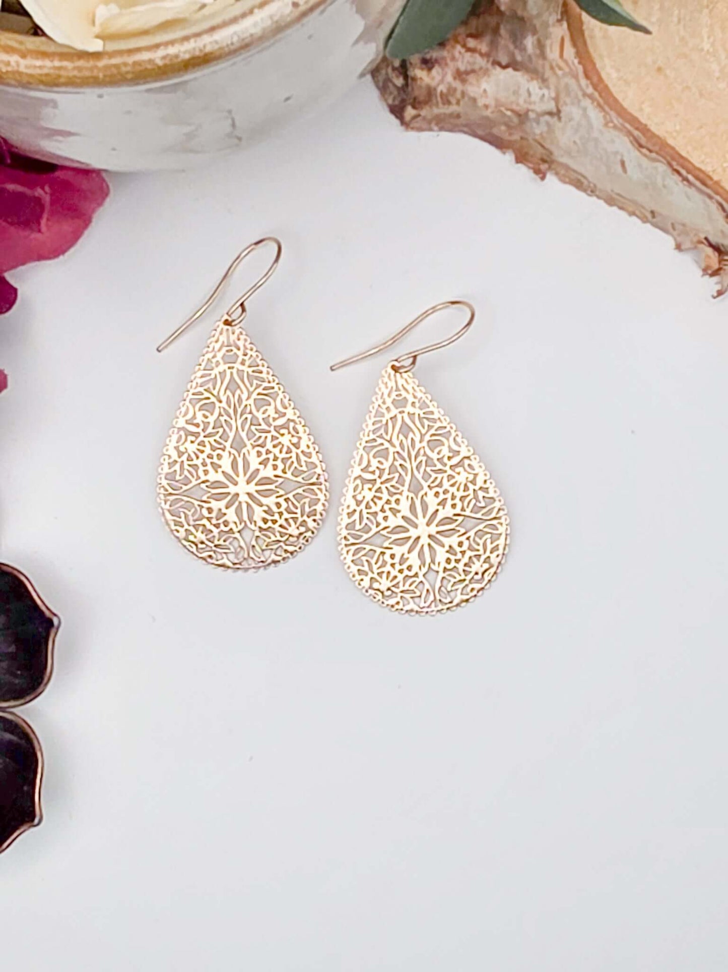 Gold Filigree Teardrop Earrings, Nicki Lynn Jewelry 