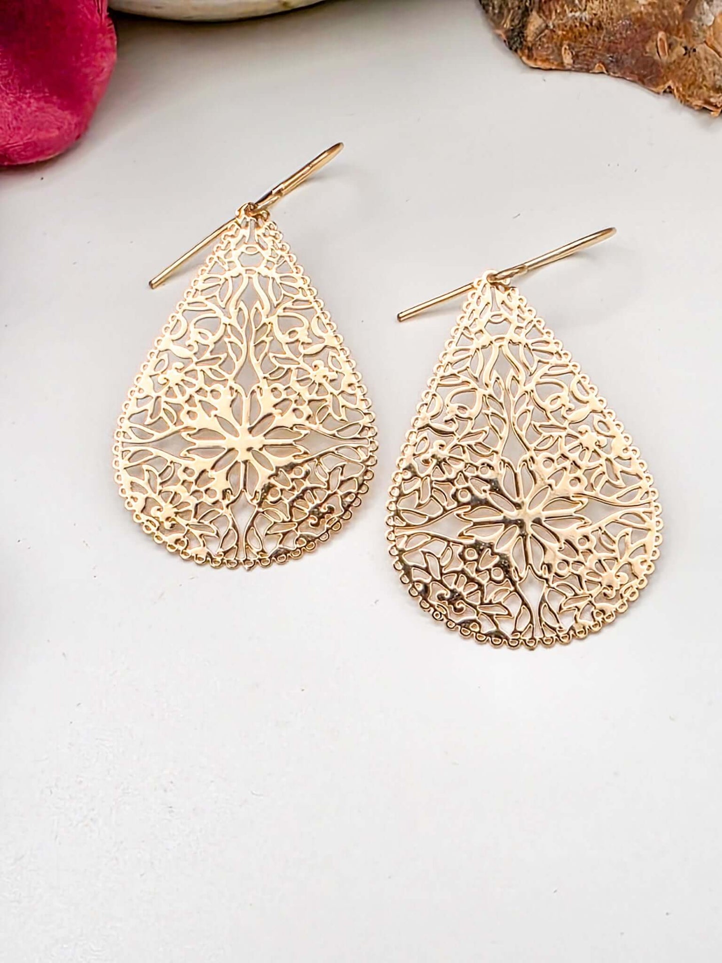 Gold Filigree Teardrop Earrings, Nicki Lynn Jewelry 