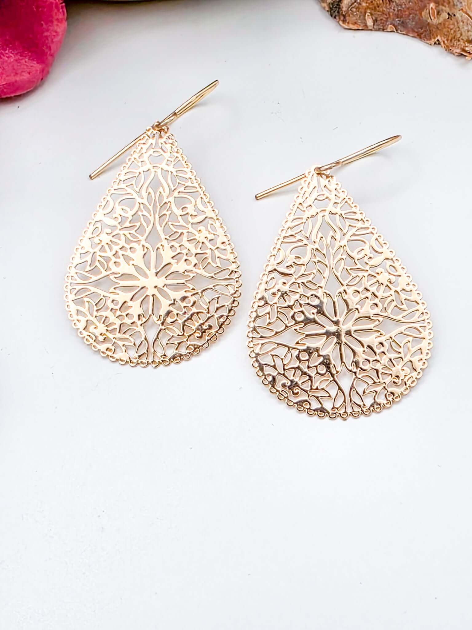 Gold Filigree Teardrop Earrings, Nicki Lynn Jewelry 
