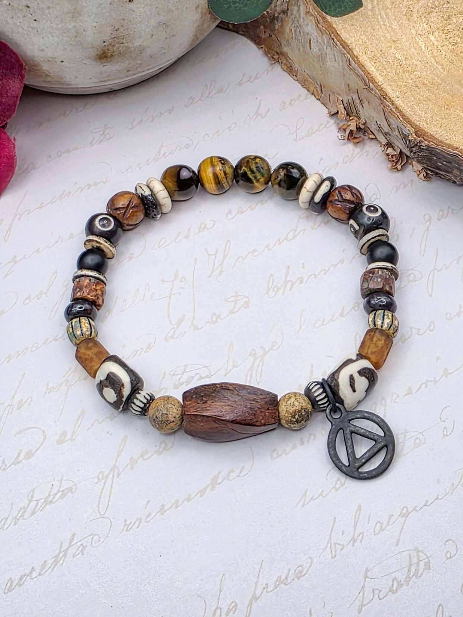 Men's Sobriety Bracelet- AA Mixed Gemstone Bracelet- Nicki Lynn Jewelry