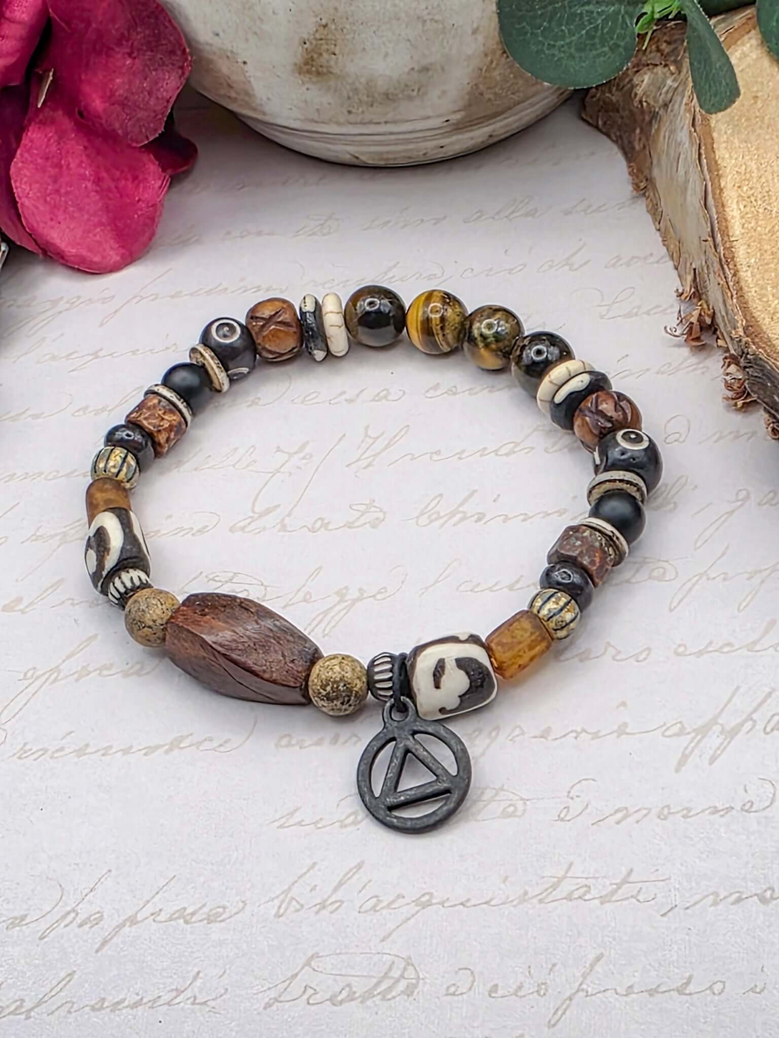 Men's Sobriety Bracelet- AA Mixed Gemstone Bracelet- Nicki Lynn Jewelry