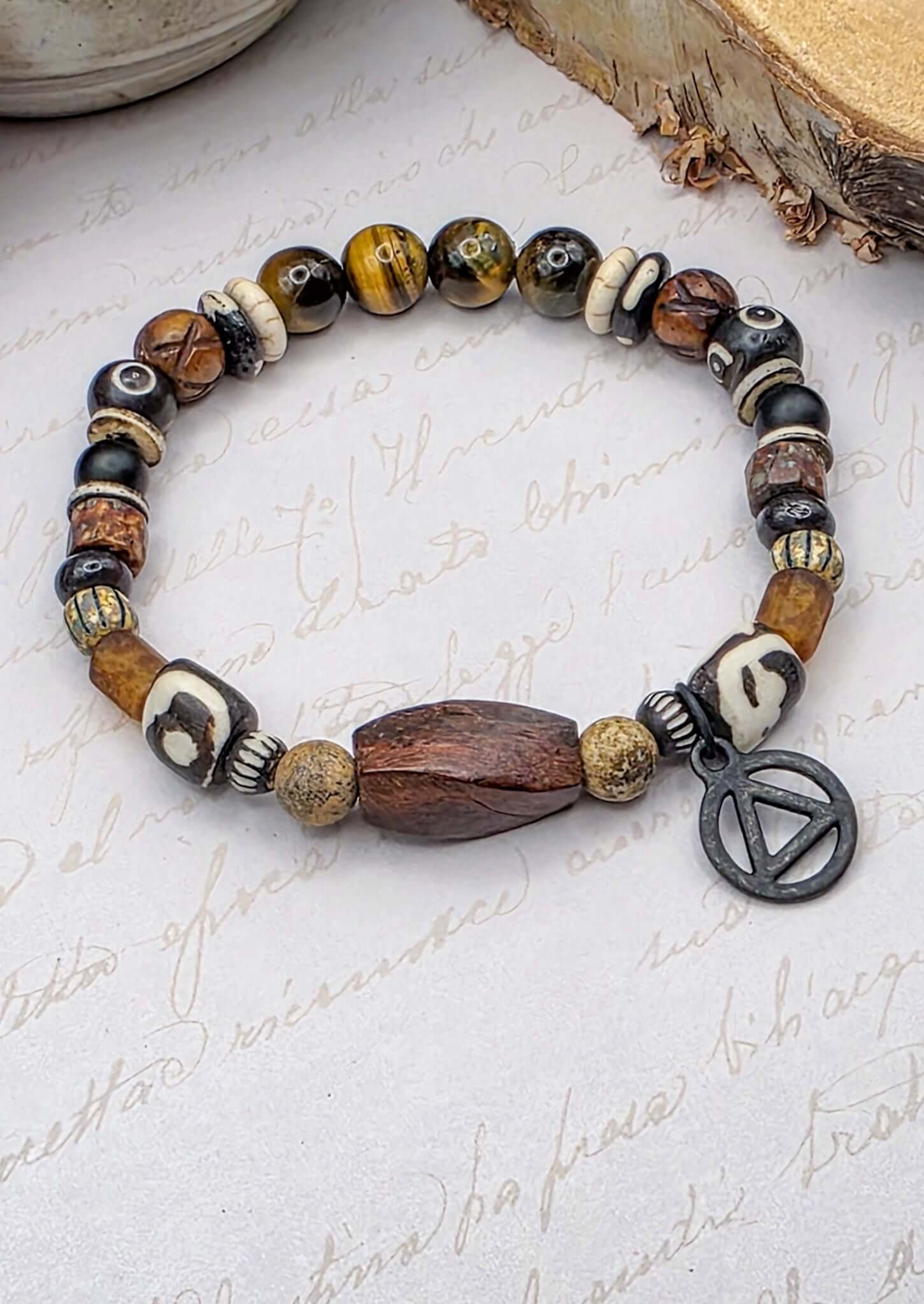 Men's Sobriety Bracelet- AA Mixed Gemstone Bracelet- Nicki Lynn Jewelry