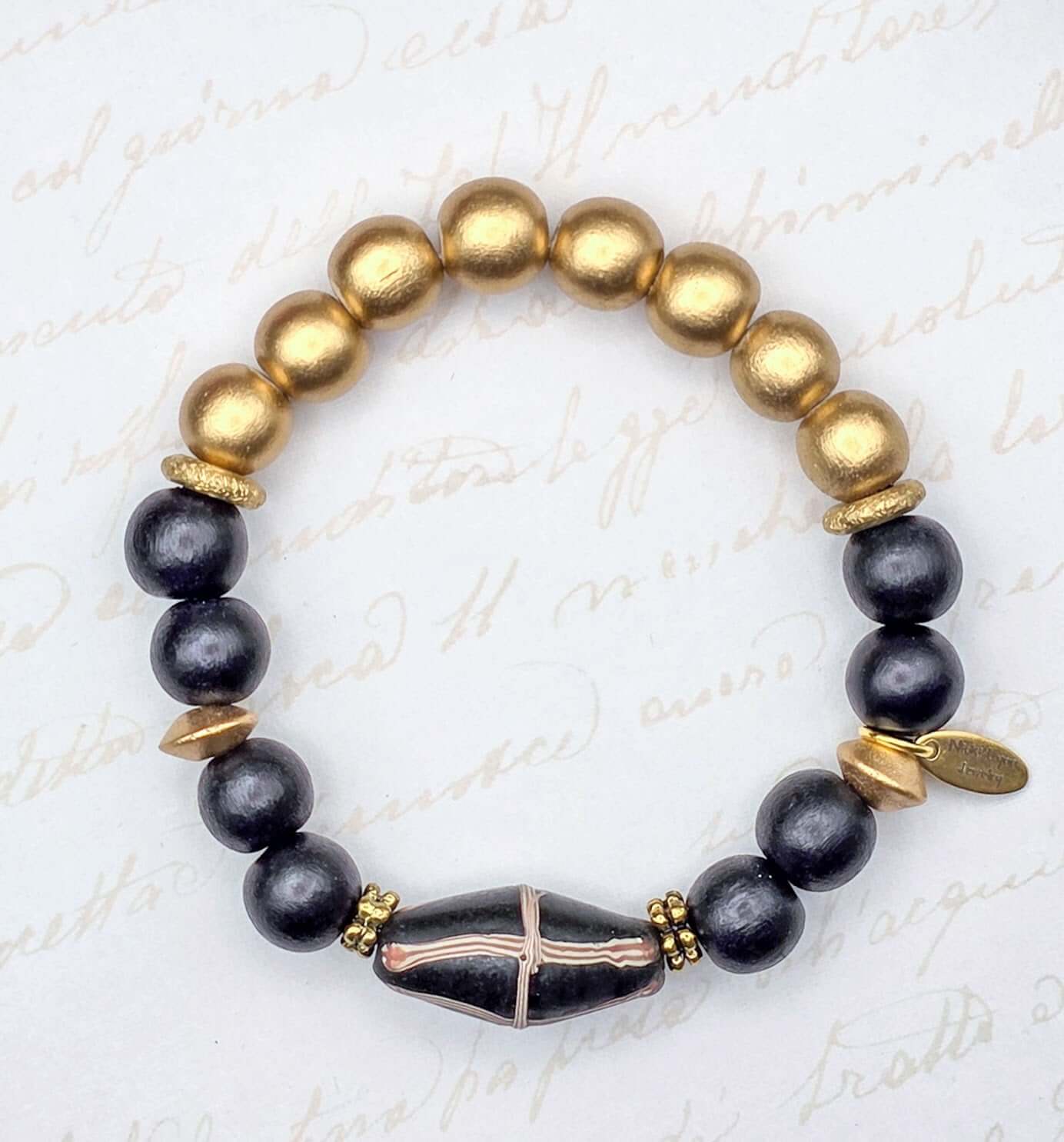 Chunky Black and Gold Wood Beaded Bracelet- Nicki Lynn Jewelry 