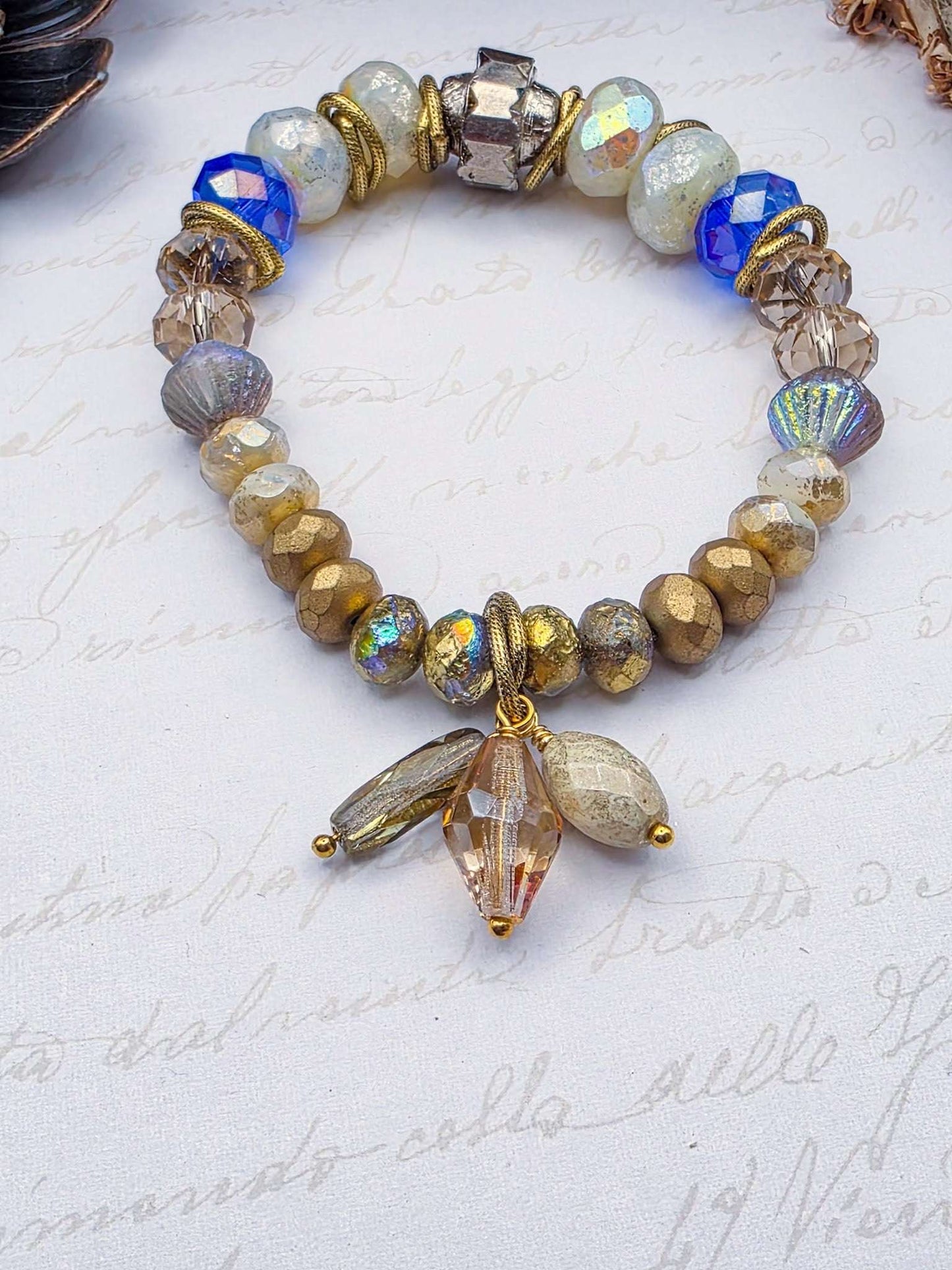 Blue Czech Glass and Gold Bracelet- Nicki Lynn Jewelry 