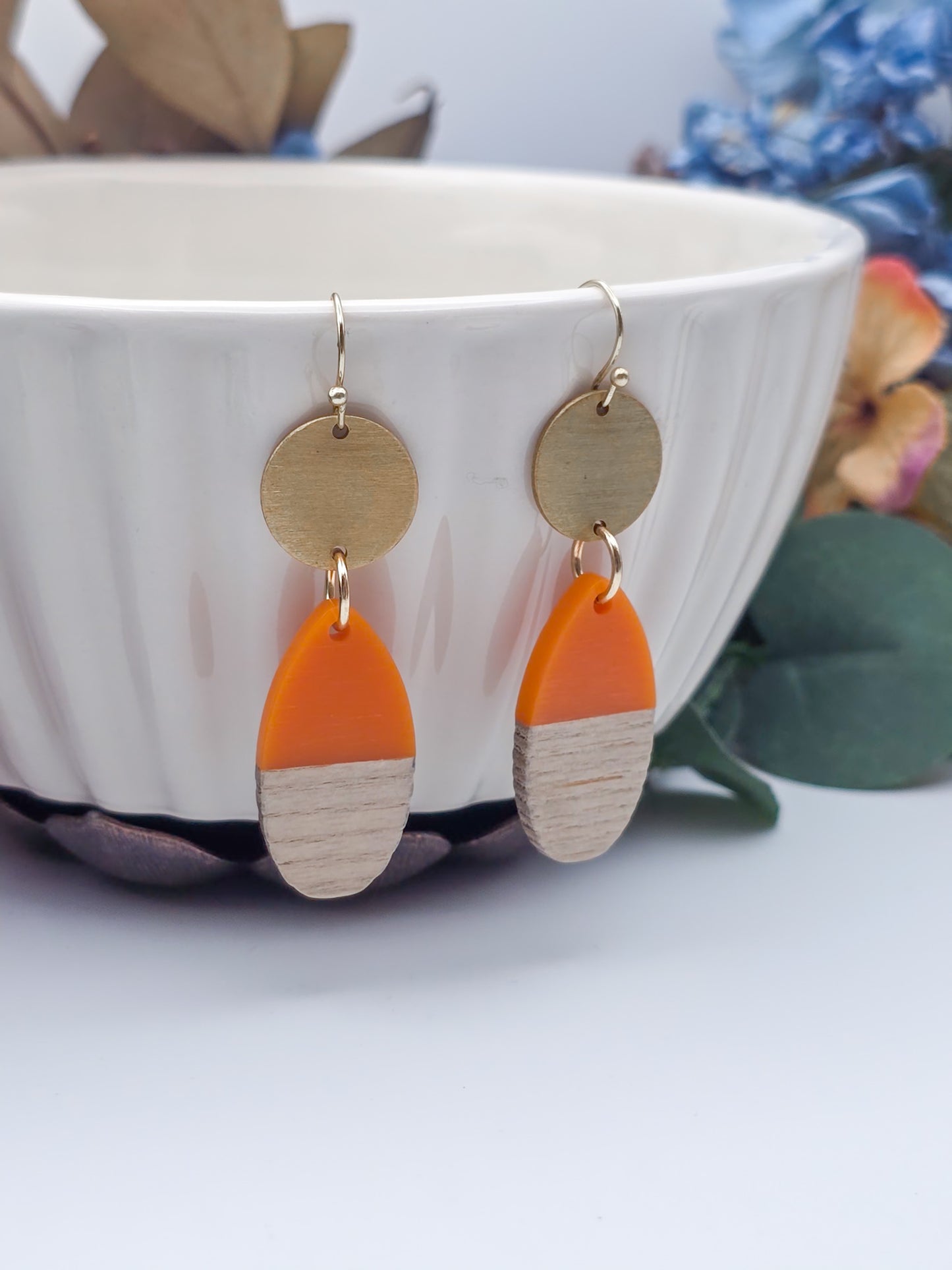 Orange Wood Earrings- Modern Boho
