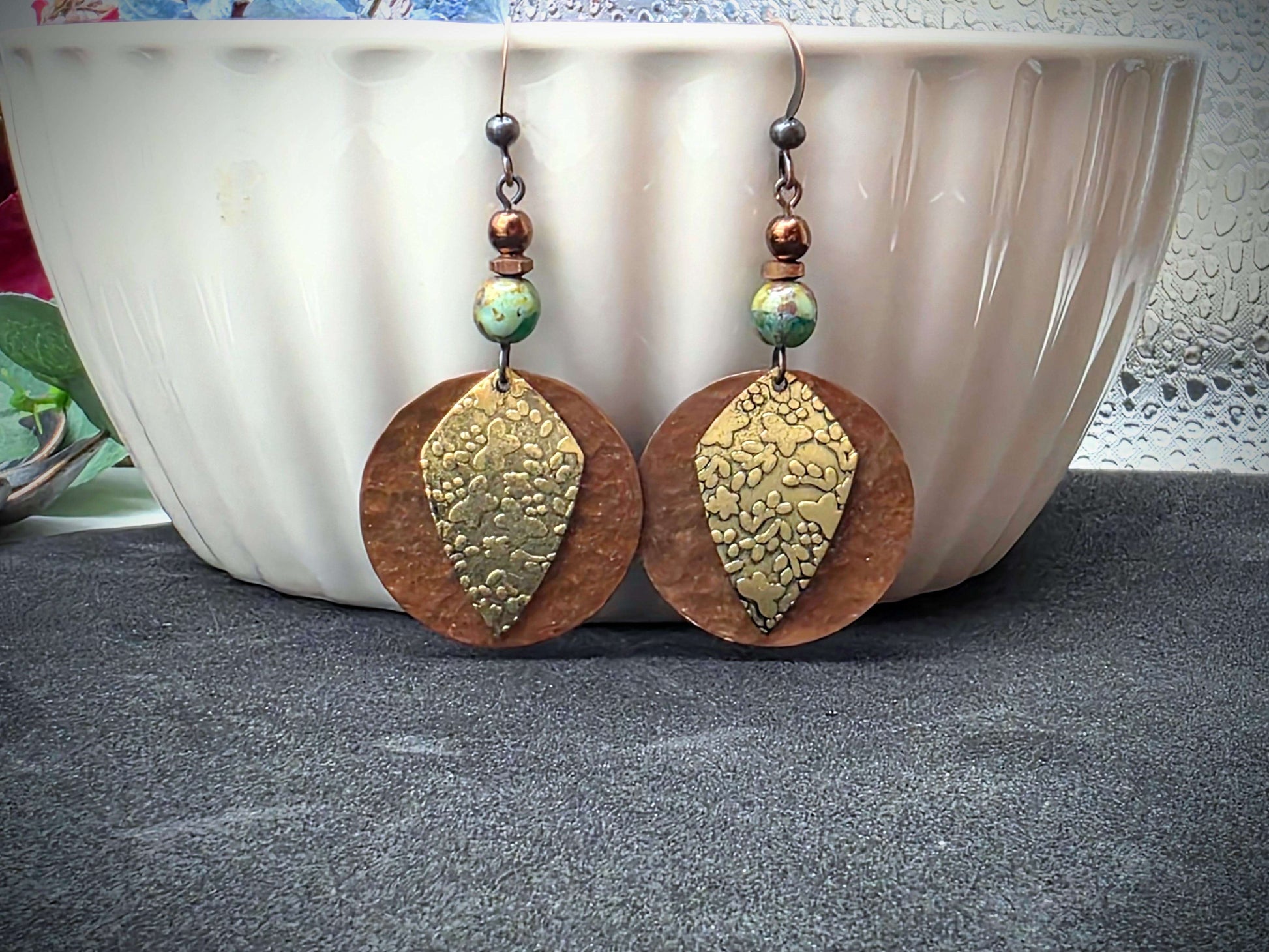 Czech Beaded Earrings with Textured Mixed Metal - Nicki Lynn Jewelry 