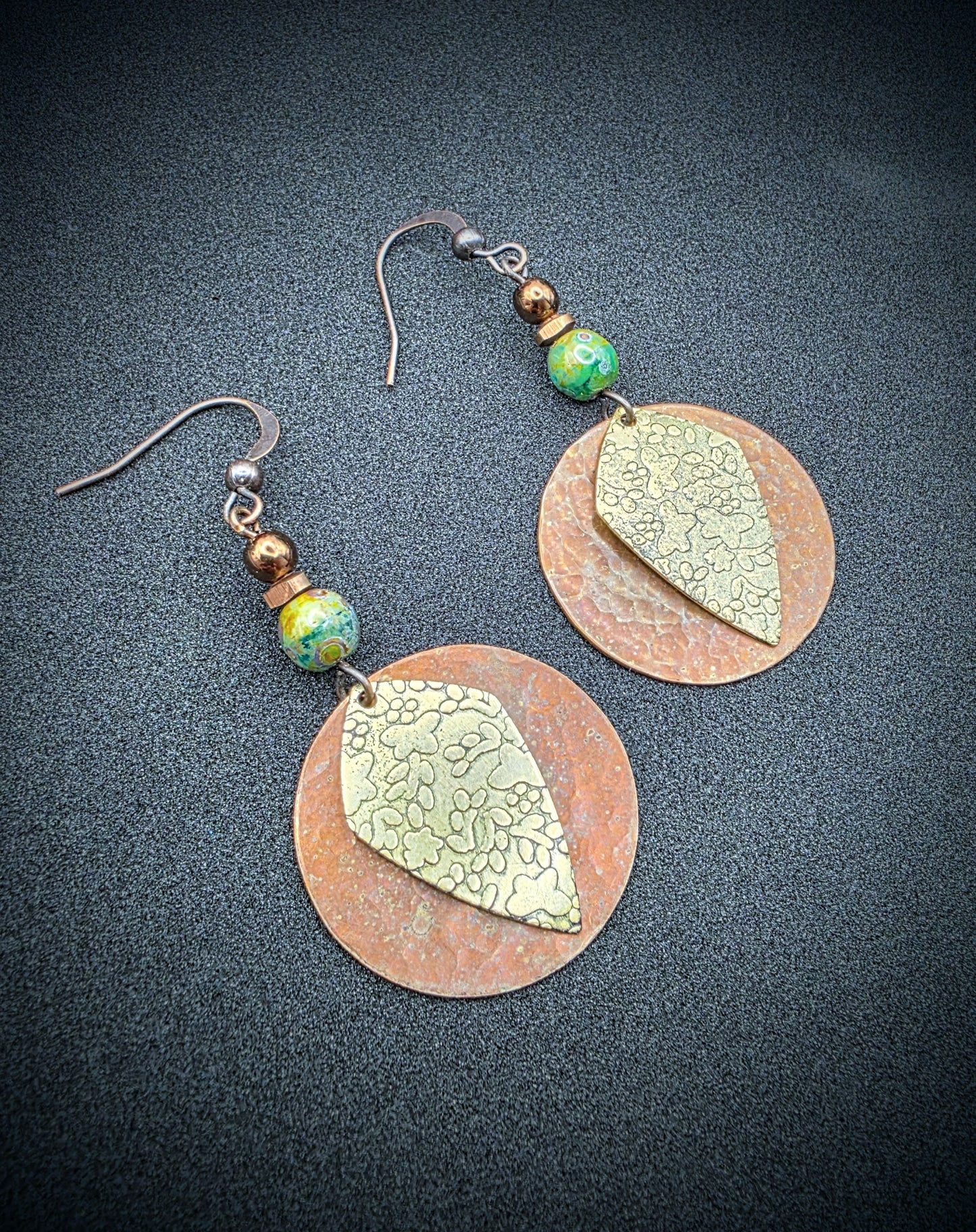Czech Beaded Earrings with Textured Mixed Metal - Nicki Lynn Jewelry 