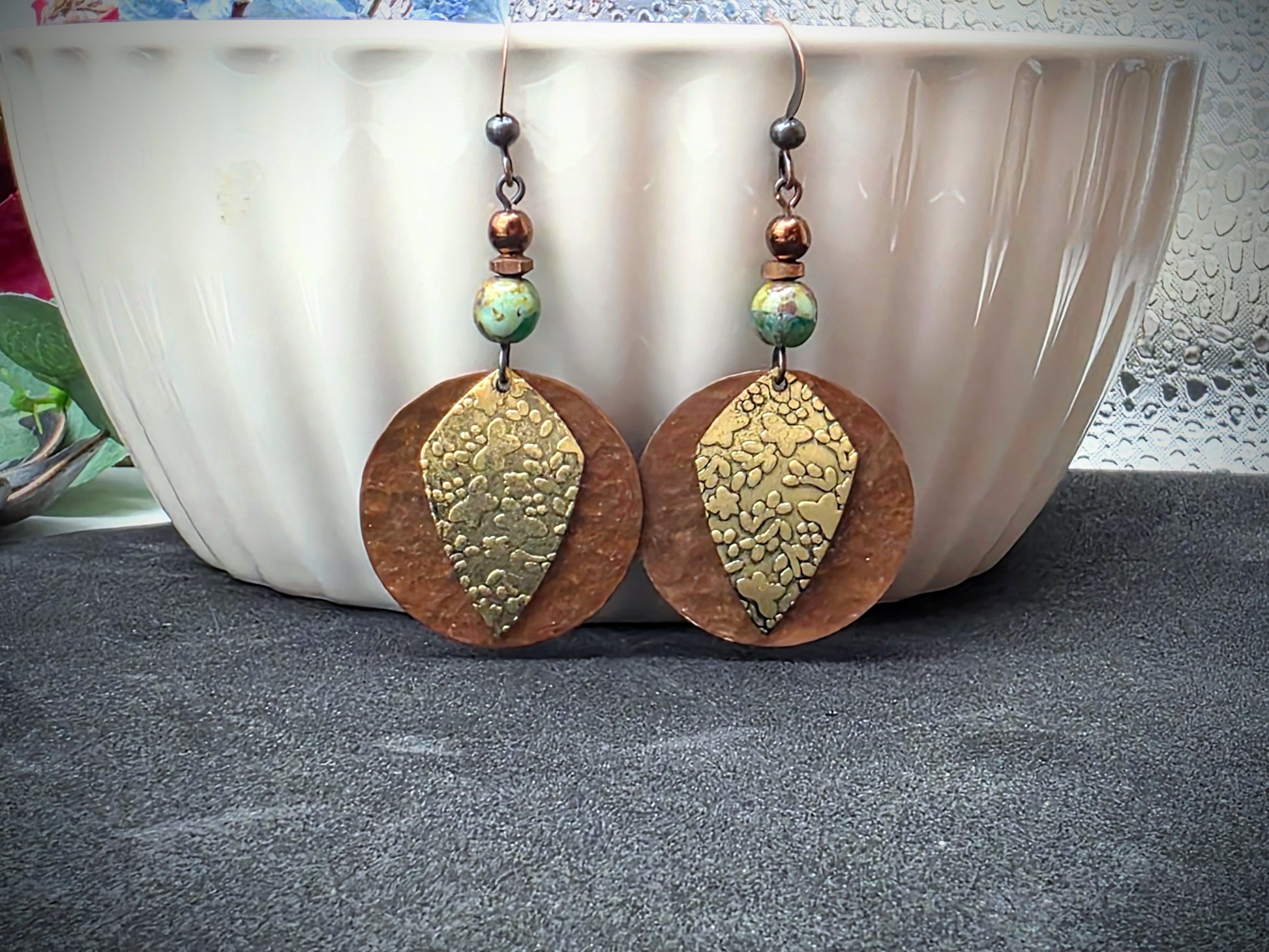 Czech Beaded Earrings with Textured Mixed Metal - Nicki Lynn Jewelry 