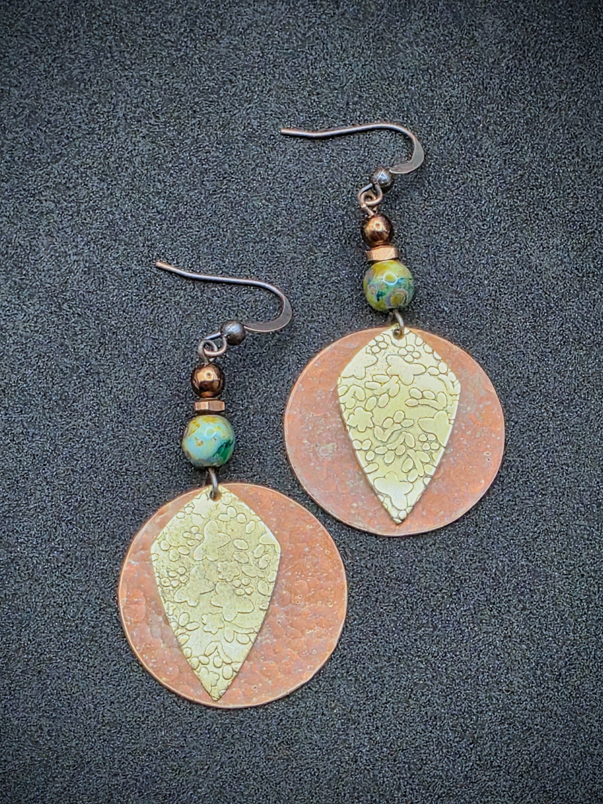 Czech Beaded Earrings with Textured Mixed Metal - Nicki Lynn Jewelry 