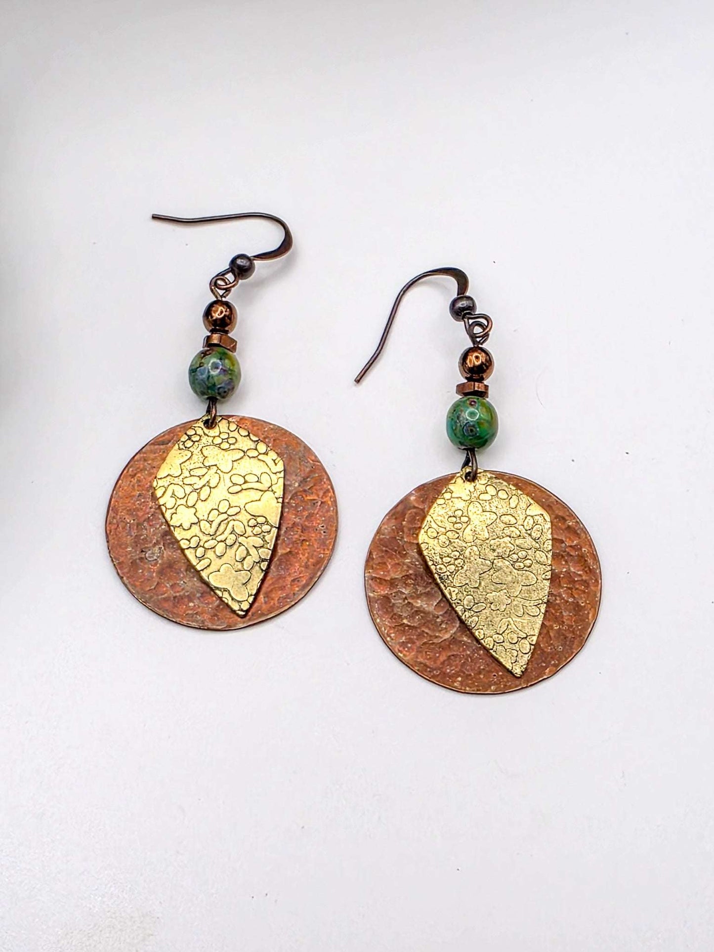 Czech Beaded Earrings with Textured Mixed Metal - Nicki Lynn Jewelry 
