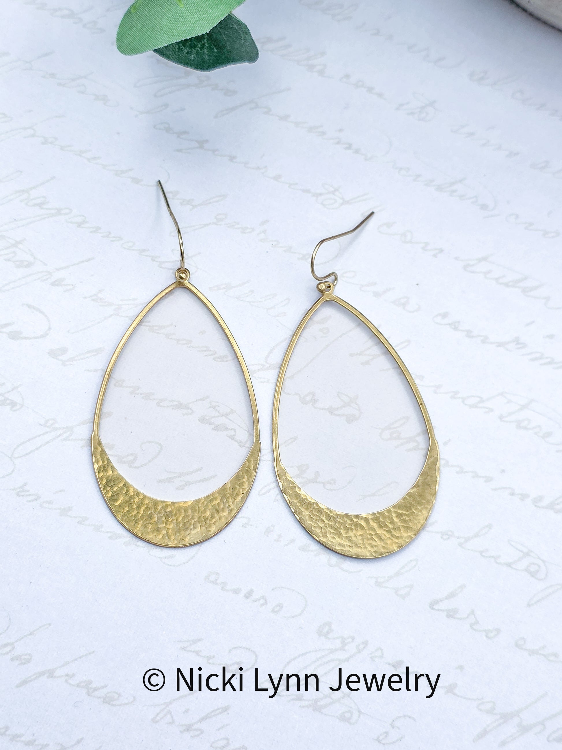 Hammered Brass Teardrop Earrings, Nicki Lynn Jewelry 