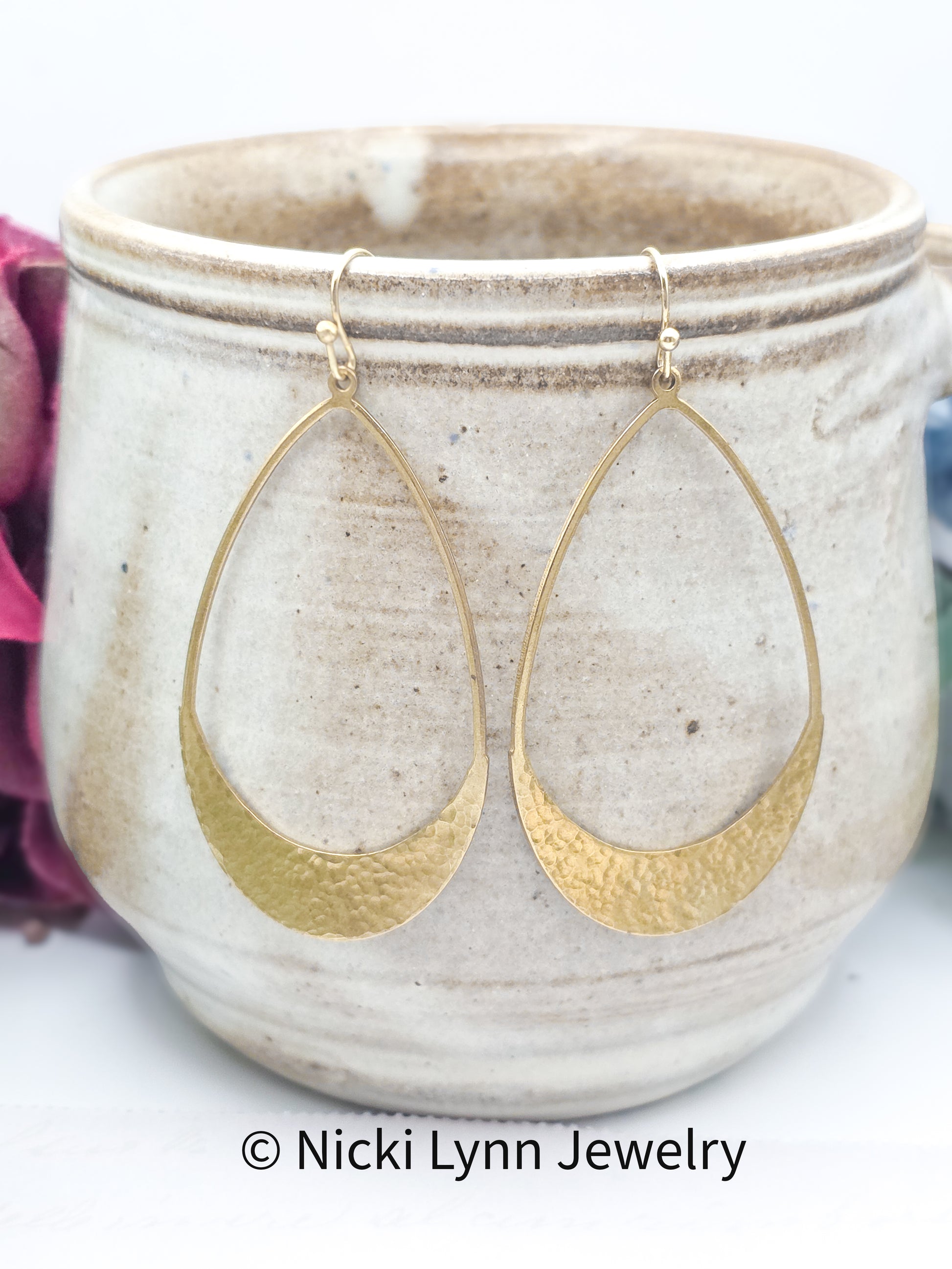 Hammered Brass Teardrop Earrings, Nicki Lynn Jewelry 