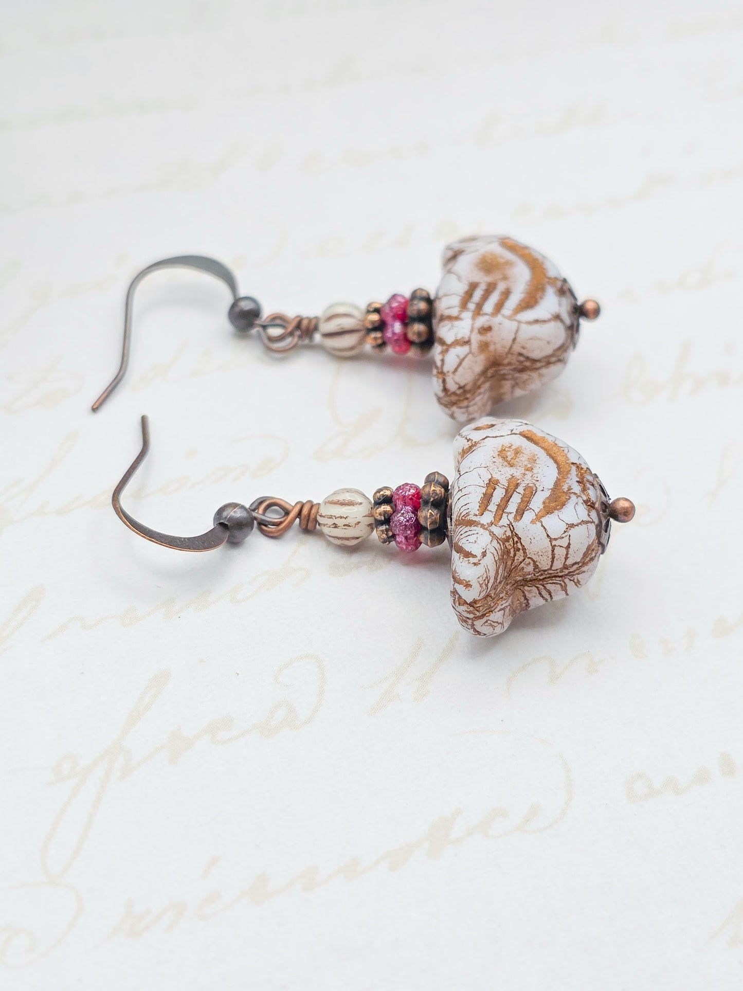 Czech Glass Bird and Copper Drop Earrings, Nicki Lynn Jewelry 