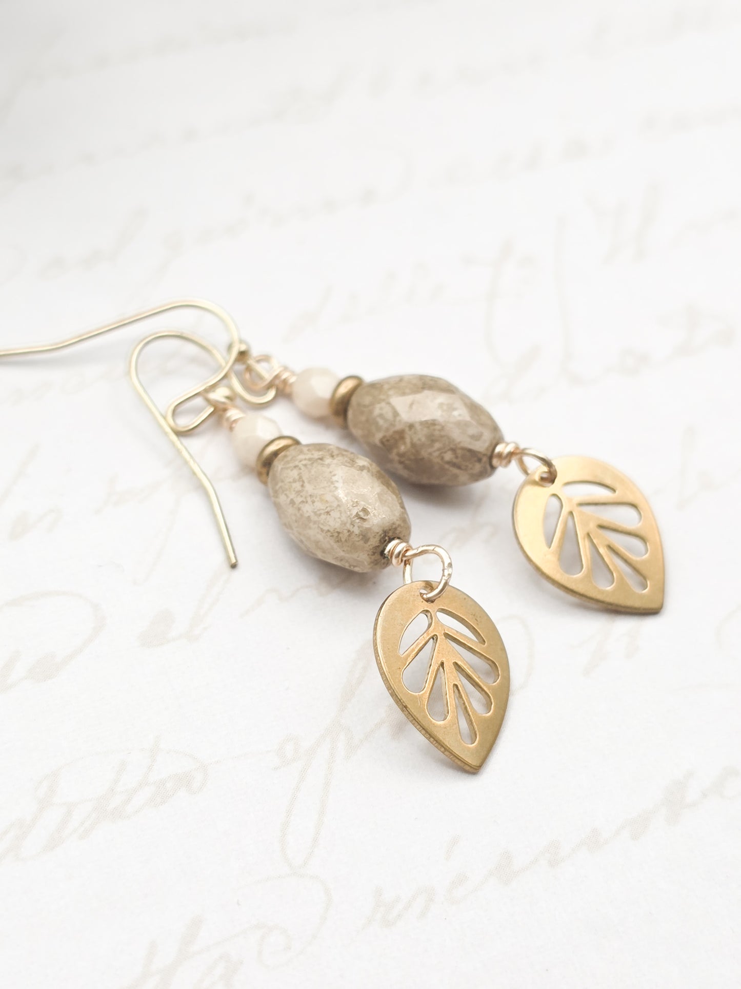 Raw Brass Leaf Earrings with Czech Glass Beads – Boho Nature-Inspired Jewelry, Nicki Lynn Jewelry 