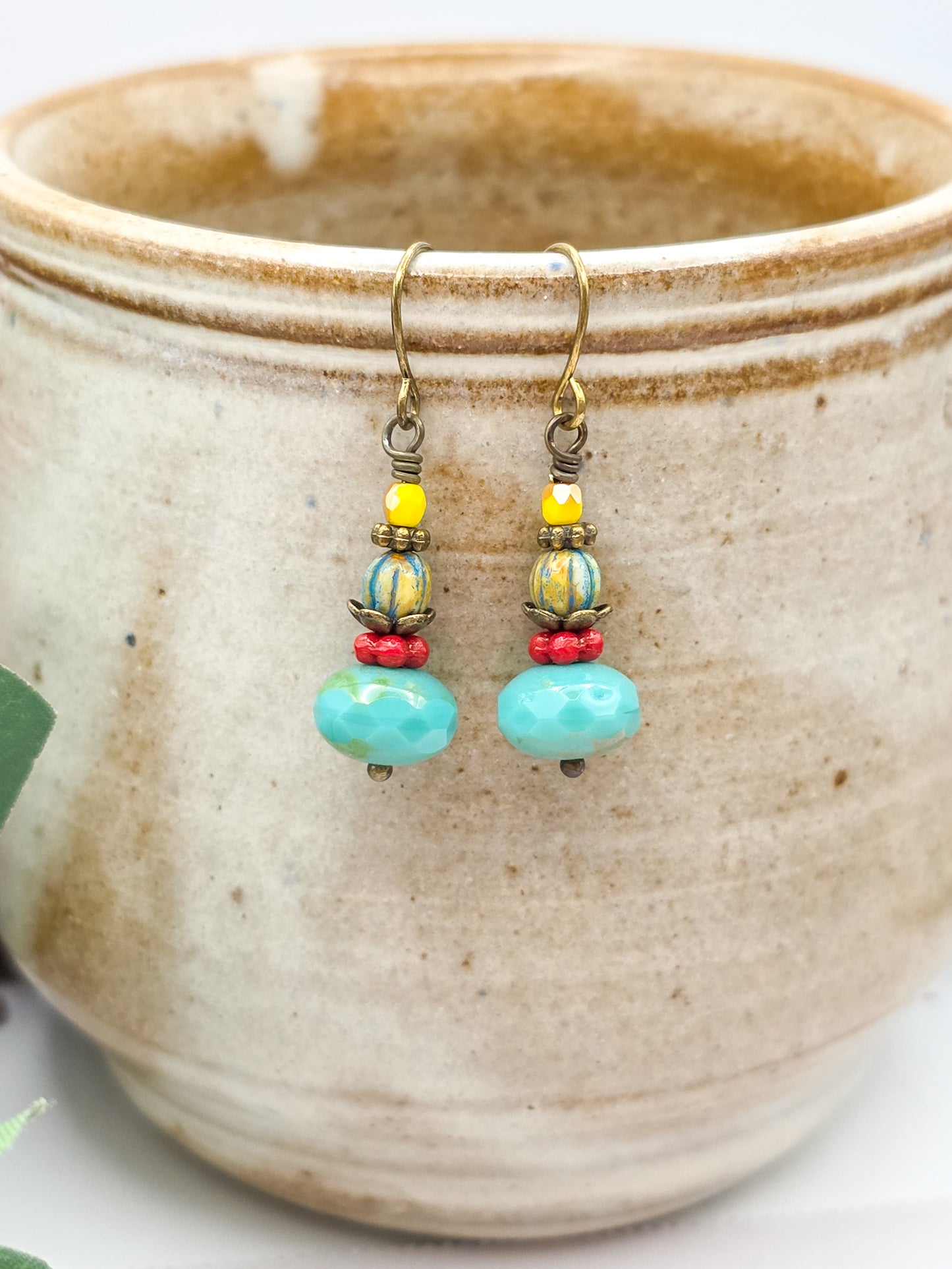 Colorful Turquoise Czech Glass Drop Earrings, Nicki Lynn Jewelry