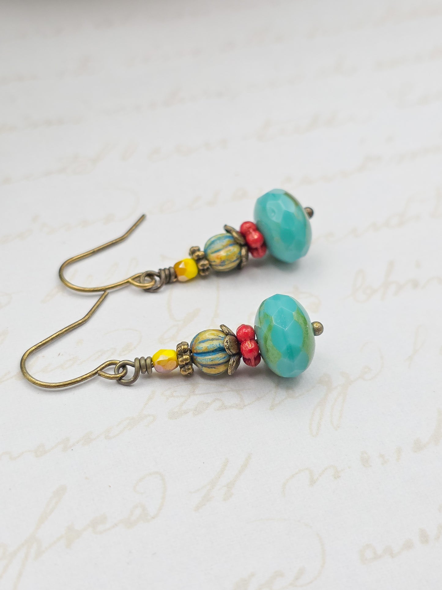 Colorful Turquoise Czech Glass Drop Earrings, Nicki Lynn Jewelry