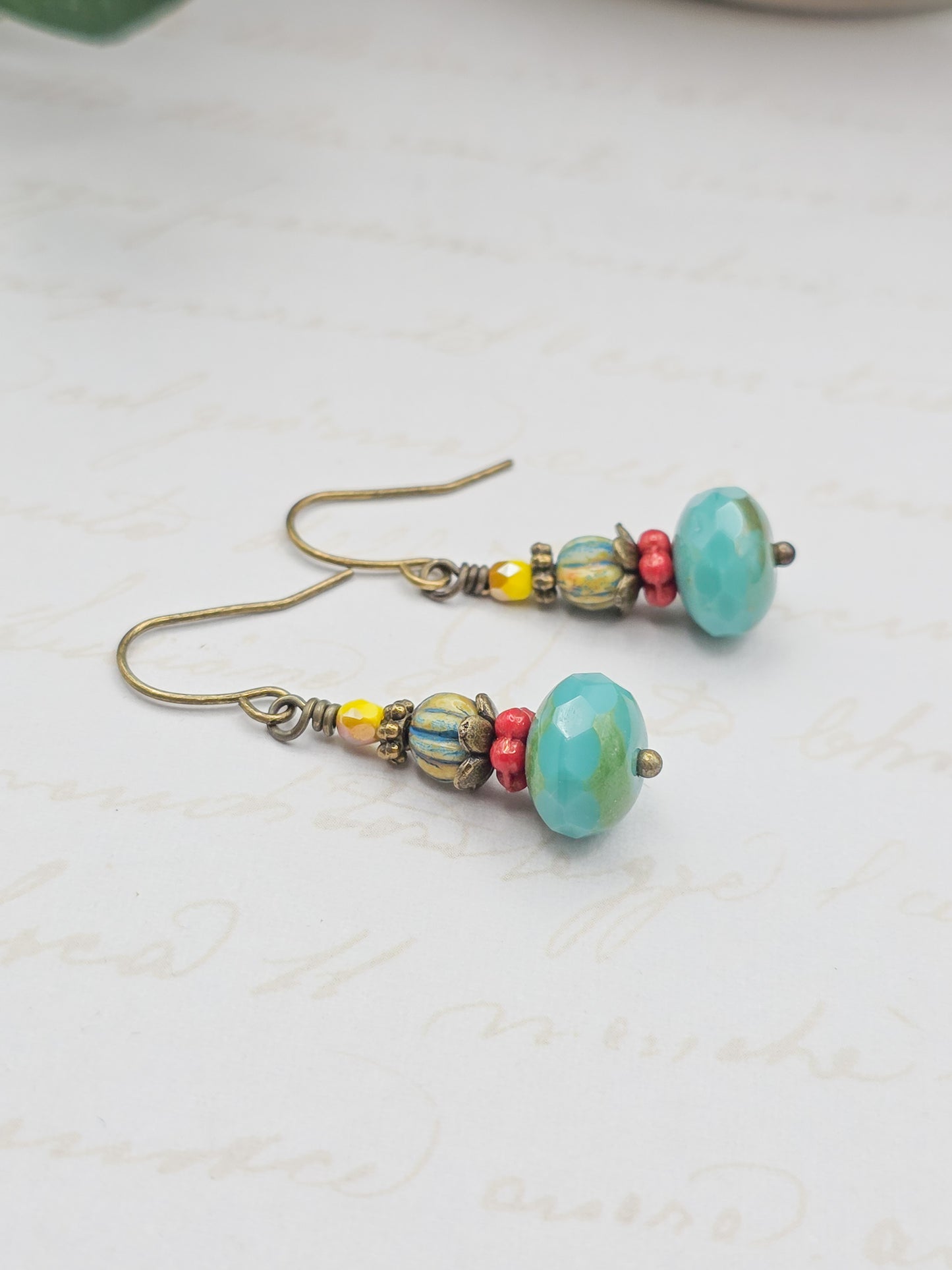 Colorful Turquoise Czech Glass Drop Earrings, Nicki Lynn Jewelry