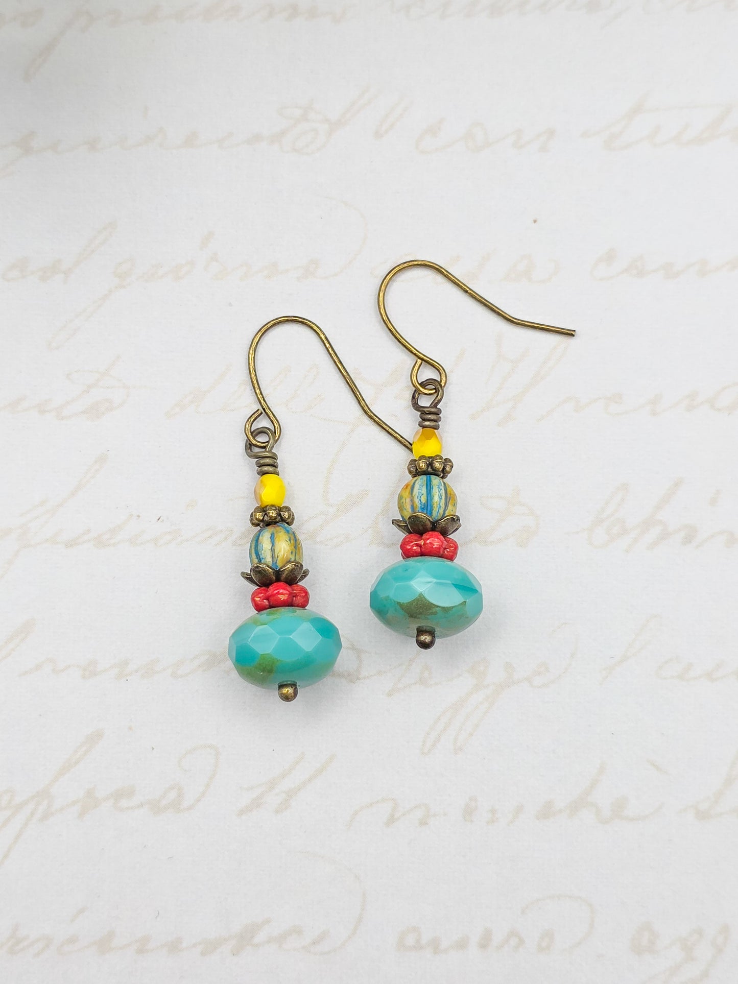 Colorful Turquoise Czech Glass Drop Earrings, Nicki Lynn Jewelry