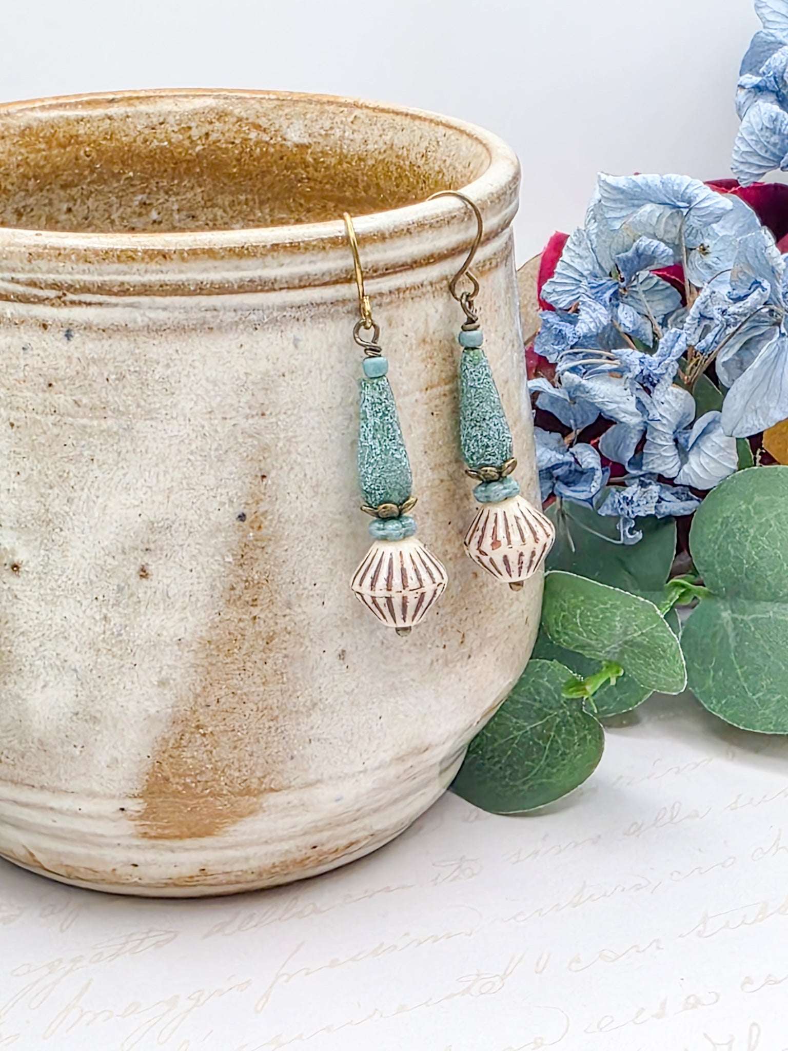 Rustic Teal Drop Earrings with Czech Glass Beads, Nicki Lynn Jewelry 
