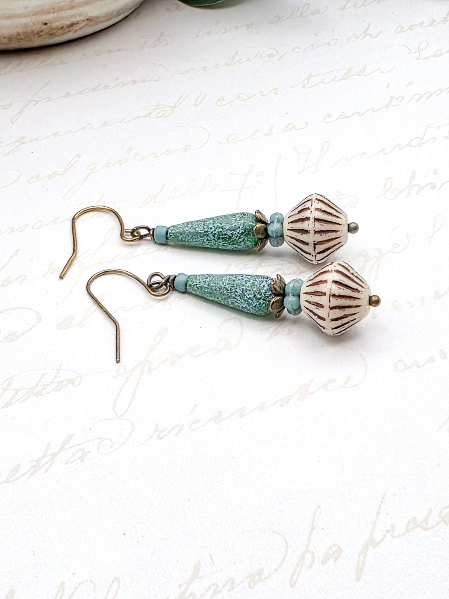 Rustic Teal Drop Earrings with Czech Glass Beads, Nicki Lynn Jewelry 