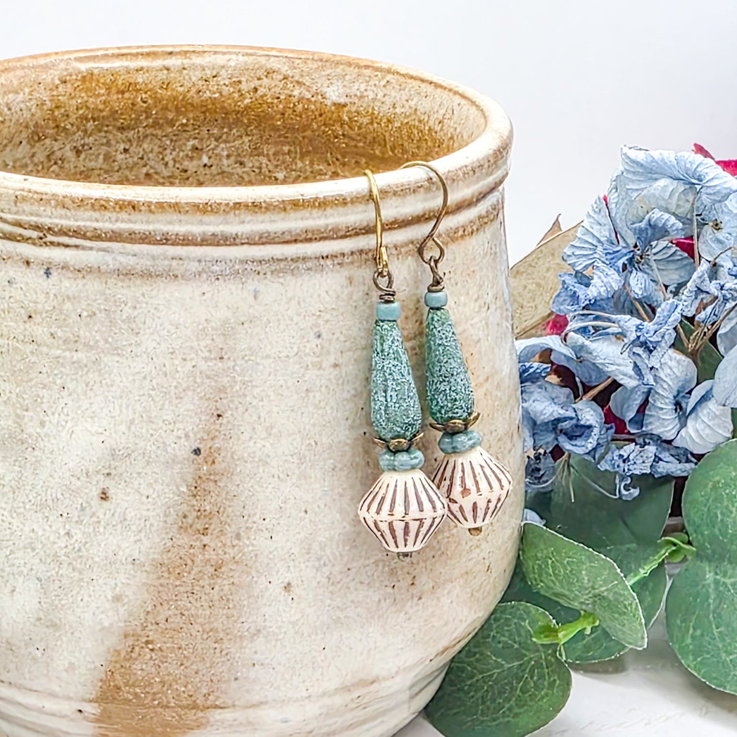 Rustic Teal Drop Earrings with Czech Glass Beads, Nicki Lynn Jewelry 