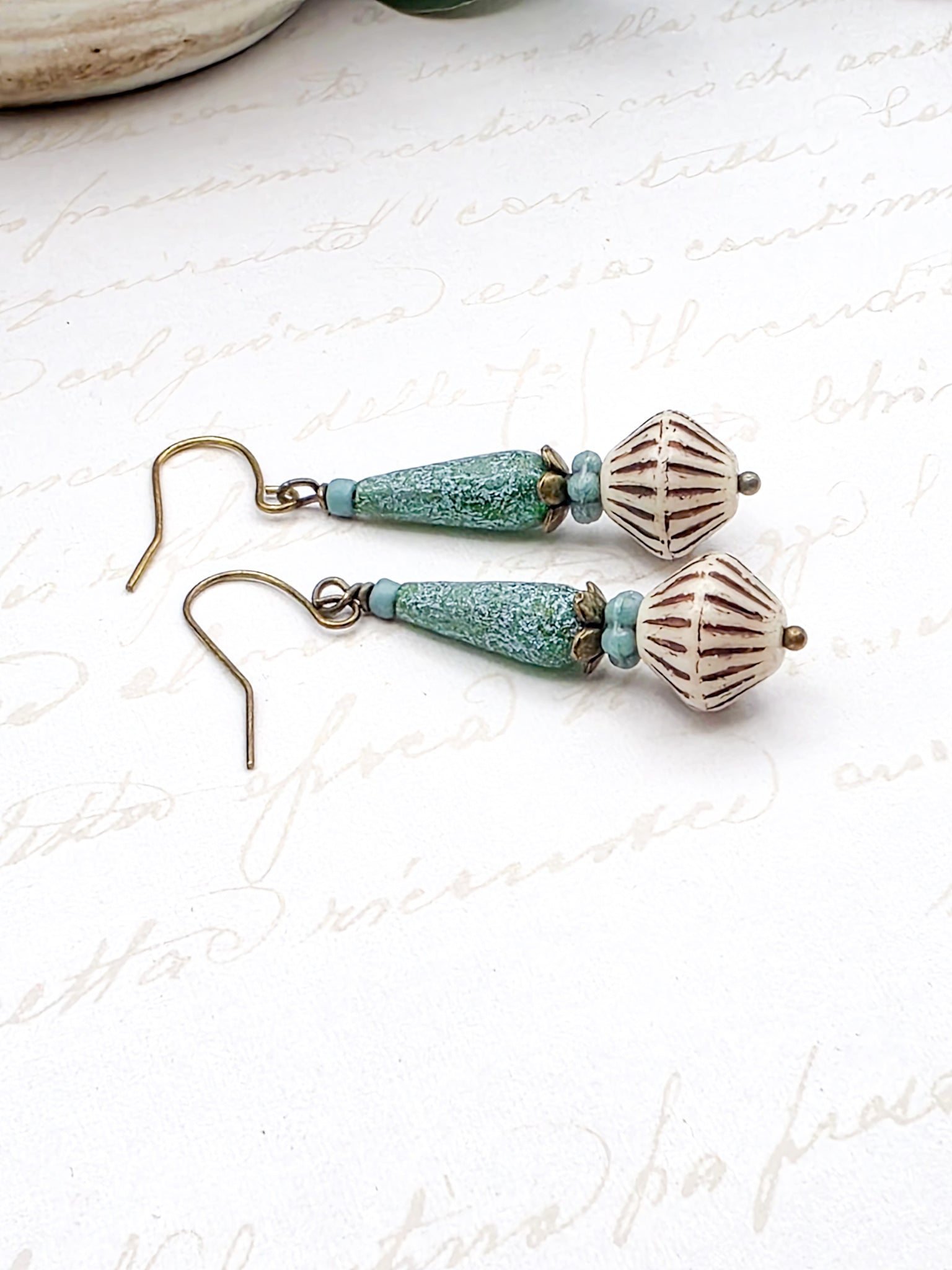 Rustic Teal Drop Earrings with Czech Glass Beads, Nicki Lynn Jewelry 