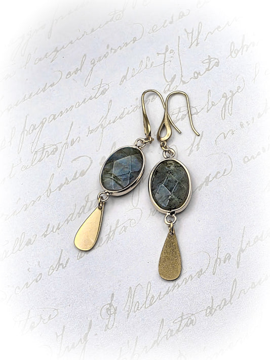 Labradorite and Gold Brass Teardrop Earrings, Nicki Lynn Jewelry