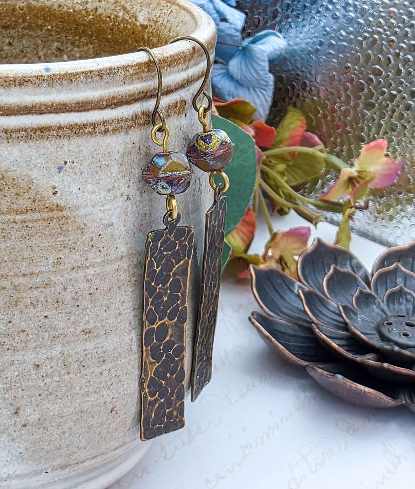 Earthy Textured Brass Bar Earrings - Nicki Lynn Jewelry