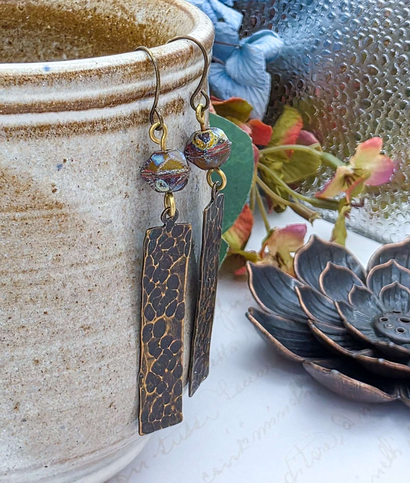 Earthy Textured Brass Bar Earrings - Nicki Lynn Jewelry
