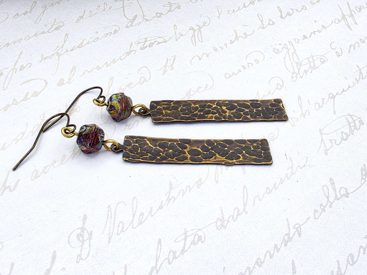 Earthy Textured Brass Bar Earrings - Nicki Lynn Jewelry
