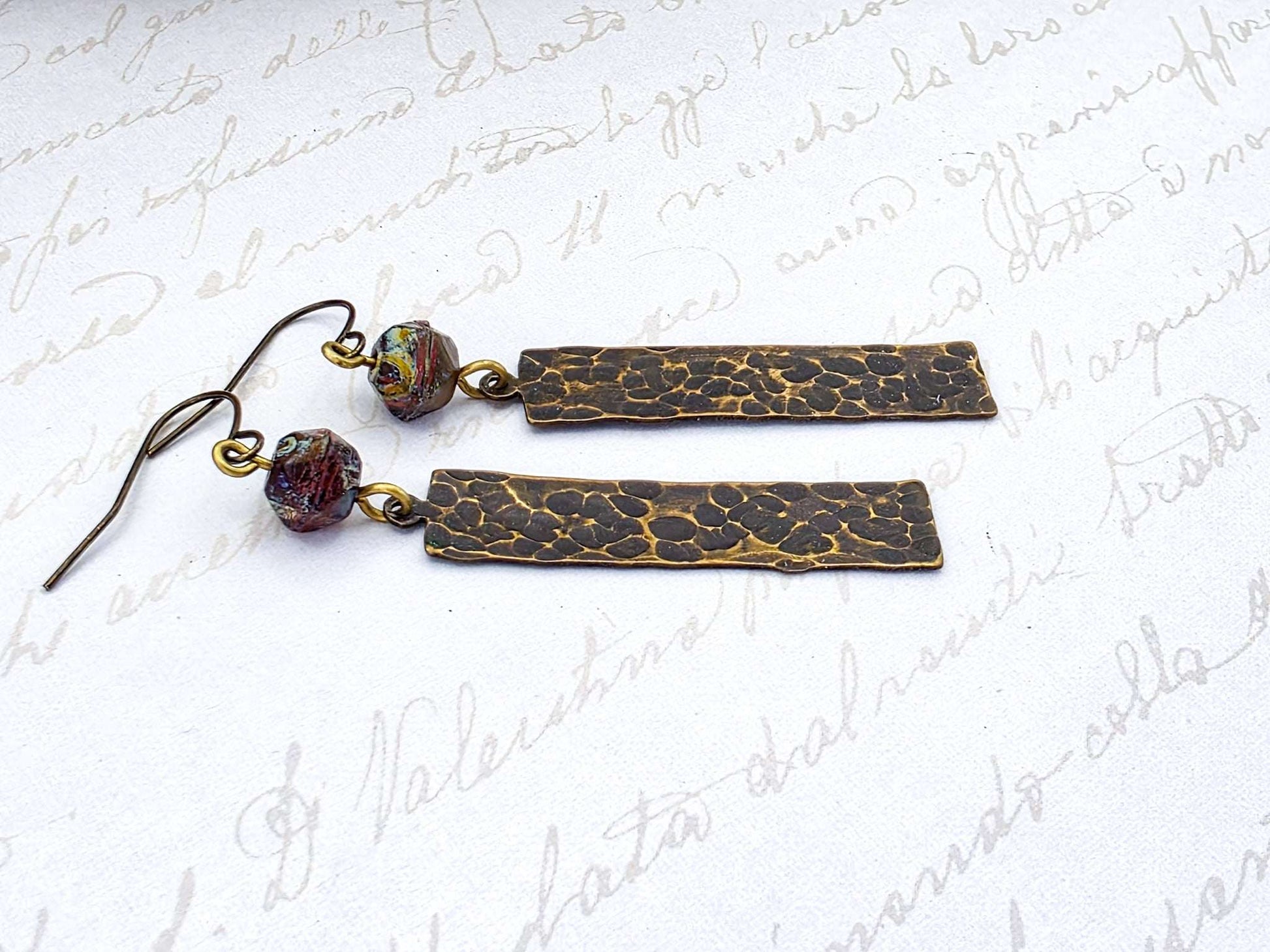 Earthy Textured Brass Bar Earrings - Nicki Lynn Jewelry