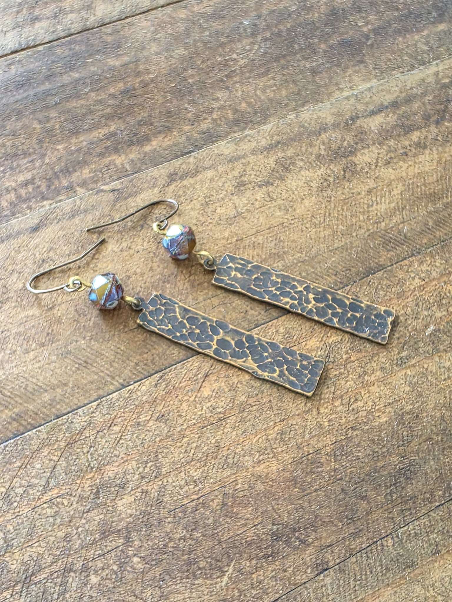 Earthy Textured Brass Bar Earrings - Nicki Lynn Jewelry