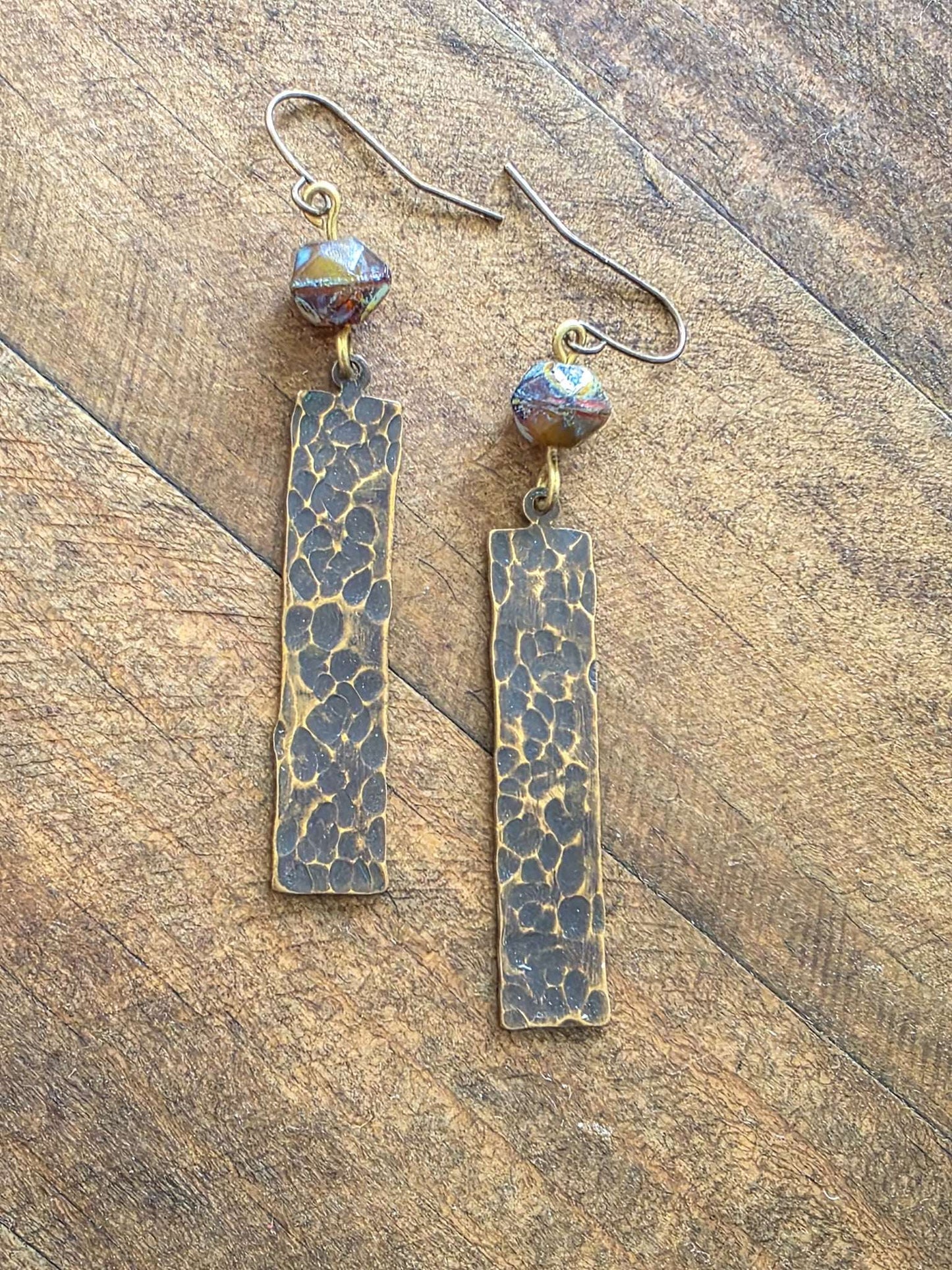 Earthy Textured Brass Bar Earrings - Nicki Lynn Jewelry