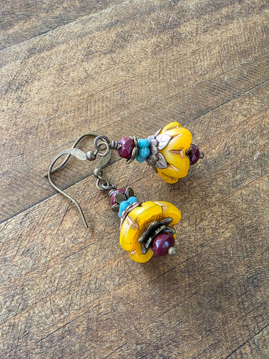 Victorian Style Czech Flower Dangle Earrings