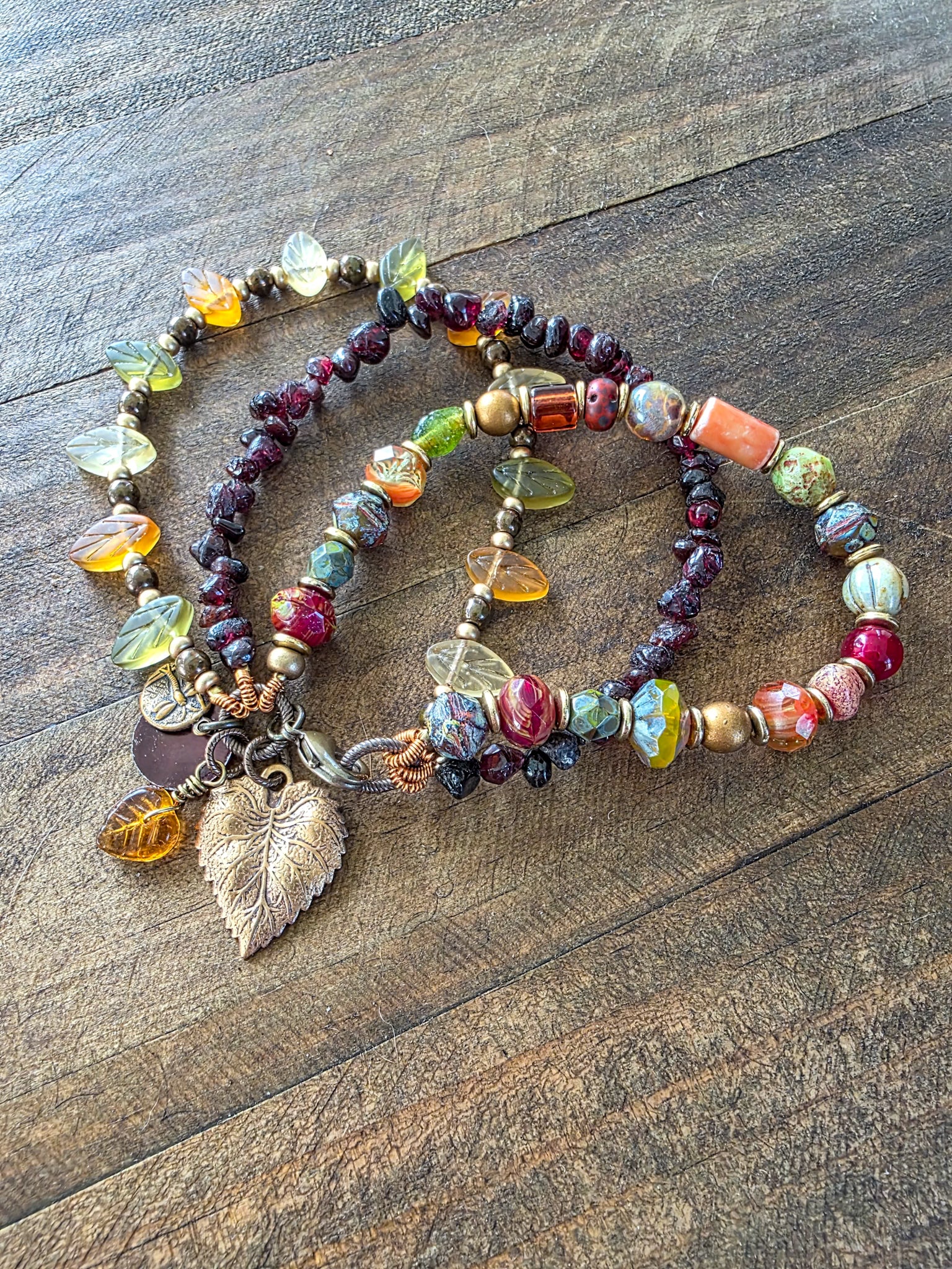 Multi Colored Three Layer Czech Glass Beaded Bracelet- Earthy Nature Design-Nicki Lynn Jewelry 