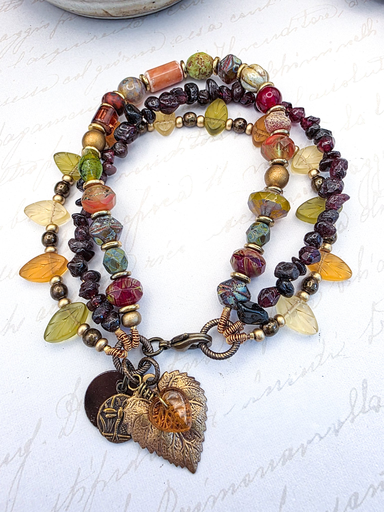 Multi Colored Three Layer Czech Glass Beaded Bracelet- Earthy Nature Design-Nicki Lynn Jewelry 