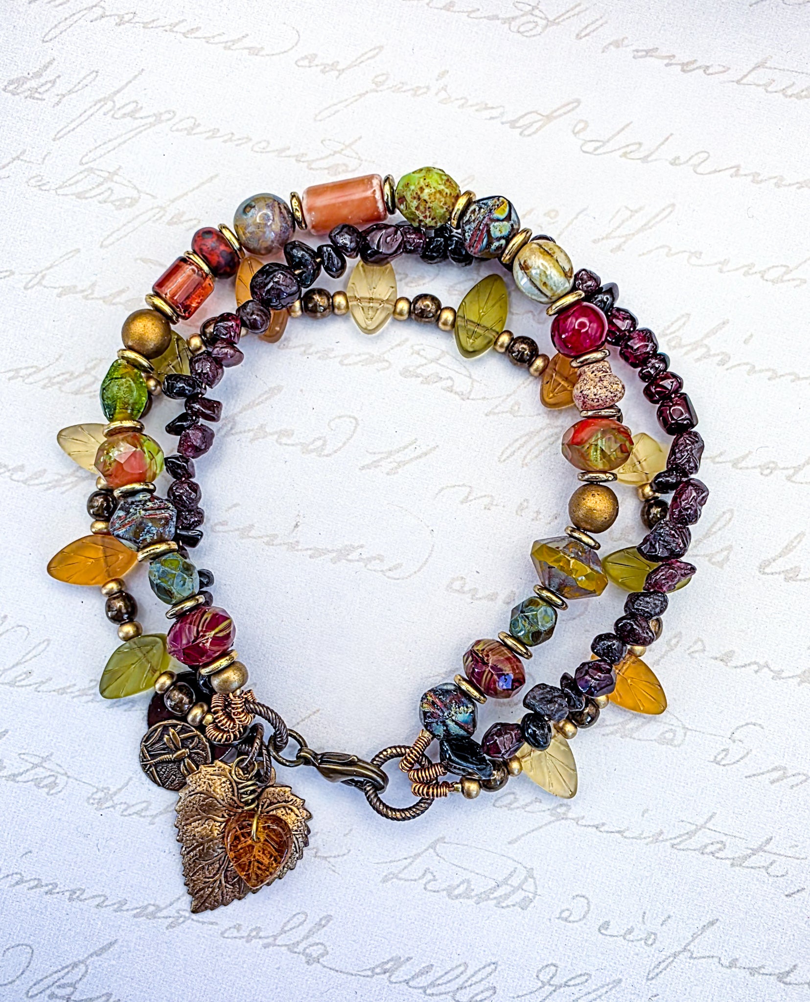 Multi Colored Three Layer Czech Glass Beaded Bracelet- Earthy Nature Design-Nicki Lynn Jewelry 