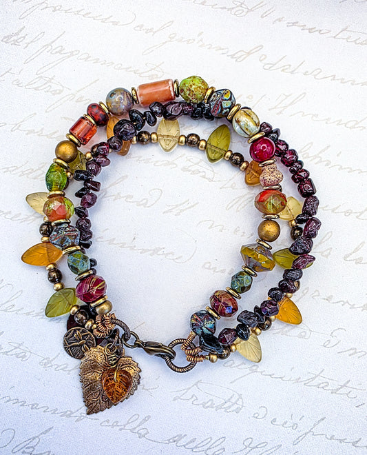 Multi Colored Three Layer Czech Glass Beaded Bracelet- Earthy Nature Design-Nicki Lynn Jewelry 