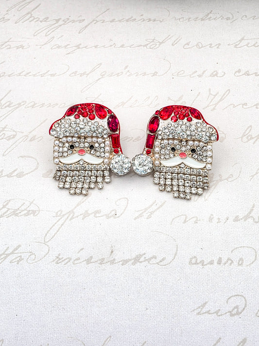 Santa Face  Pave Crystal Stud Earrings-Red/White