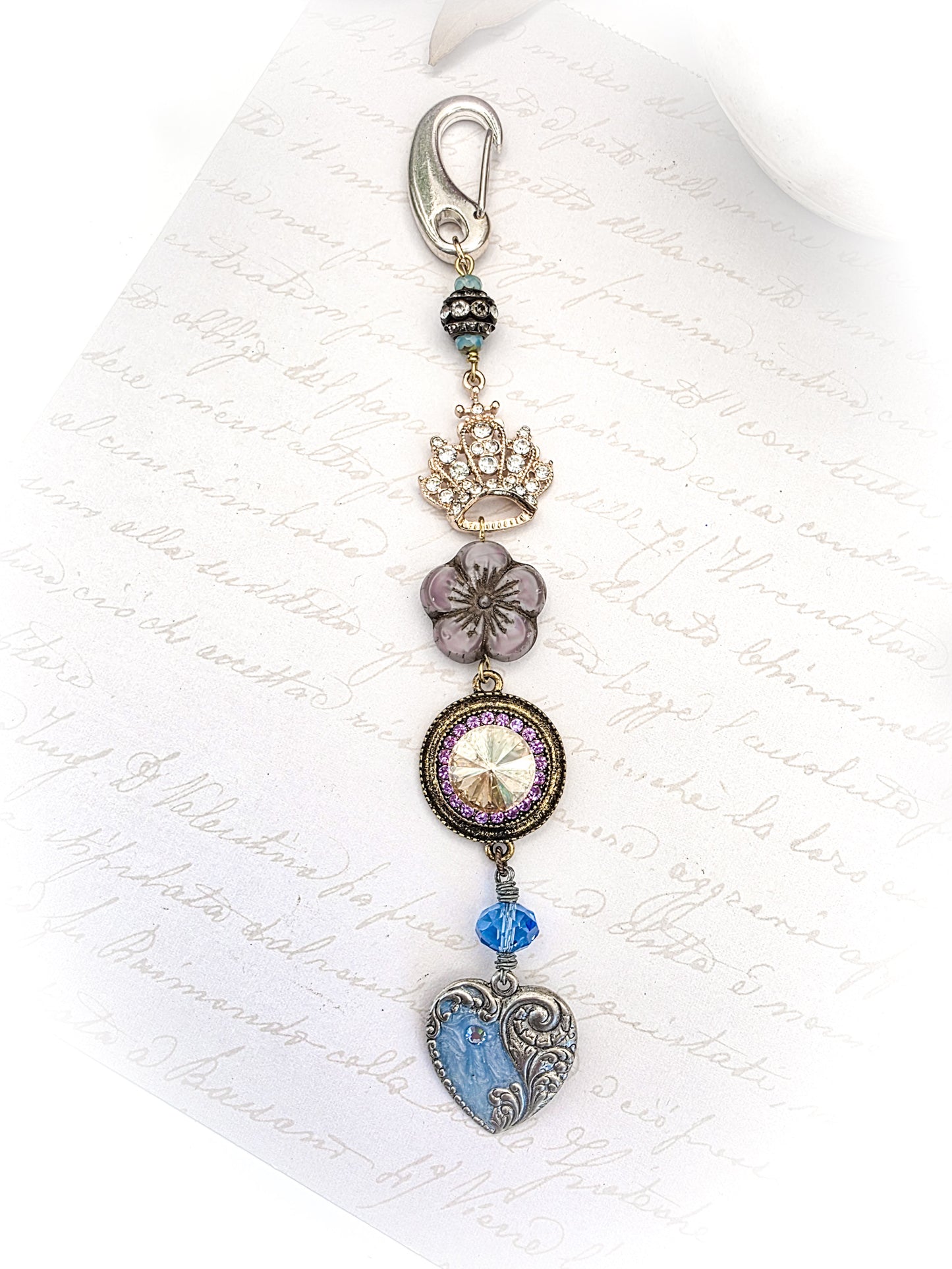 Heart and Crown Lavender and Blue Lapis Artisan Bag Charm Boho Sundance Style, Nicki Lynn Jewelry 