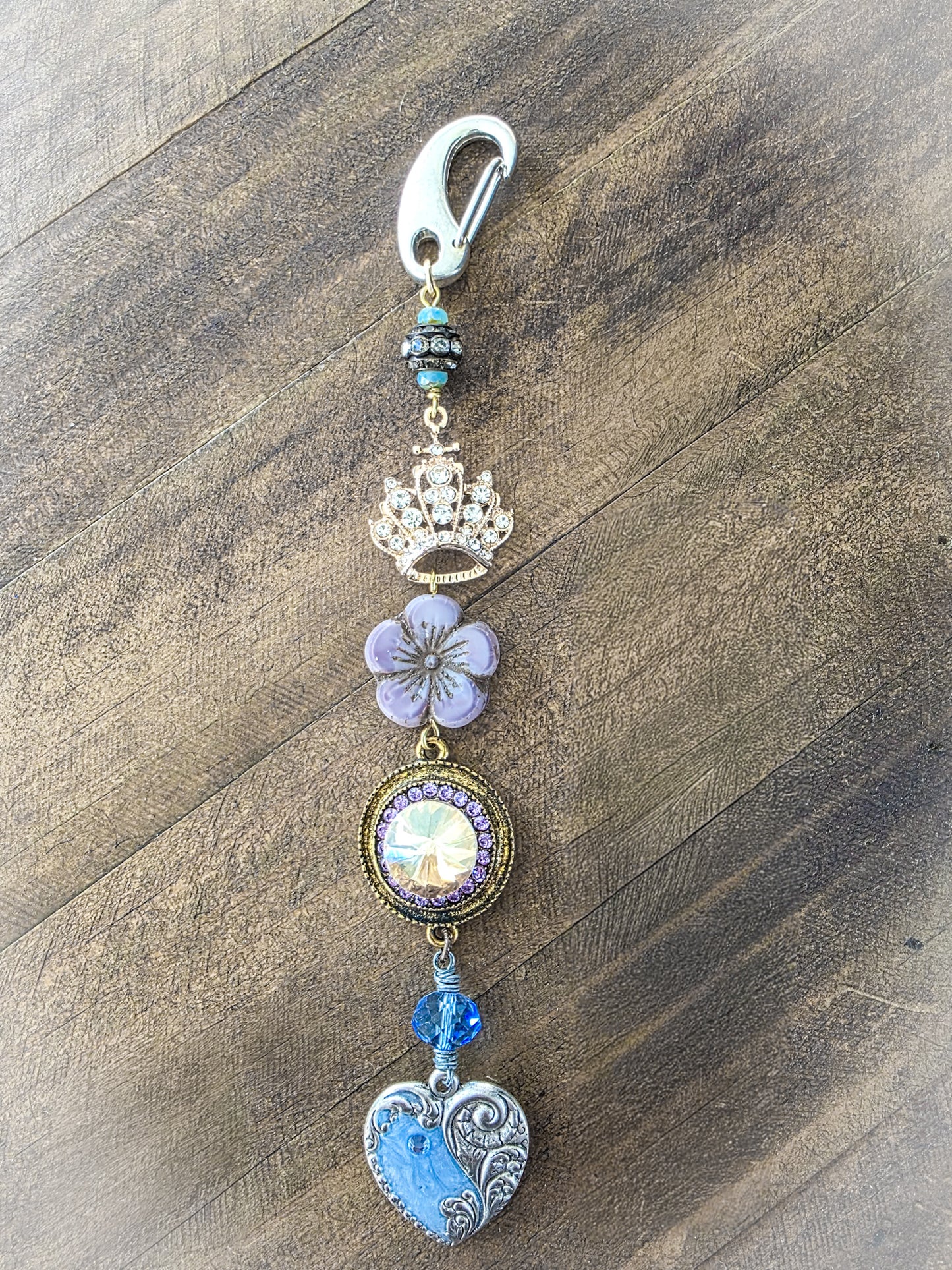 Heart and Crown Lavender and Blue Lapis Artisan Bag Charm Boho Sundance Style, Nicki Lynn Jewelry 