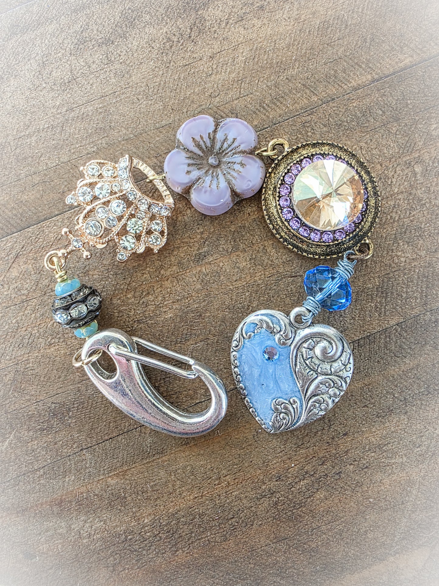 Heart and Crown Lavender and Blue Lapis Artisan Bag Charm Boho Sundance Style, Nicki Lynn Jewelry 