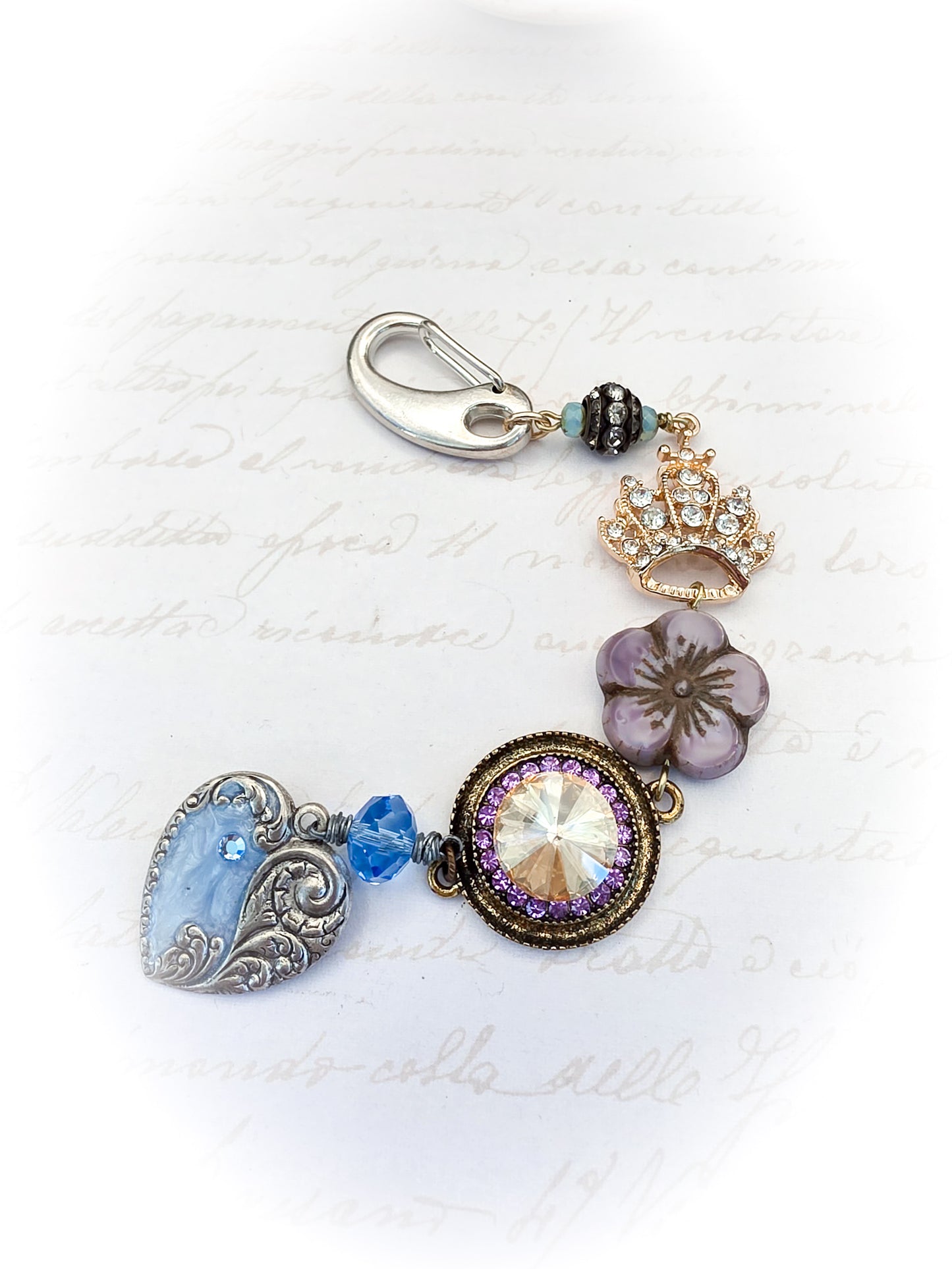 Heart and Crown Lavender and Blue Lapis Artisan Bag Charm Boho Sundance Style, Nicki Lynn Jewelry 