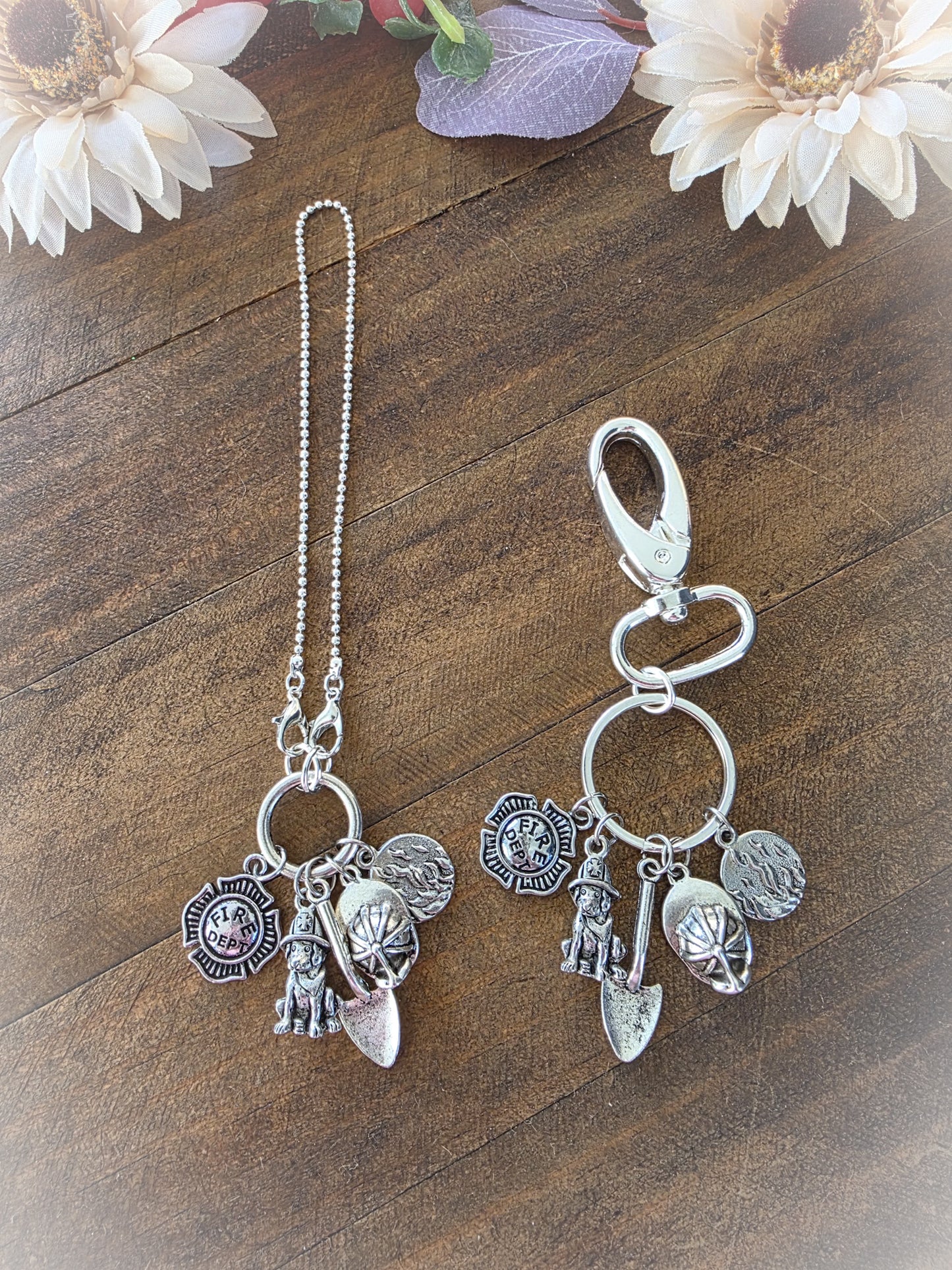 Firefighter Rear View Mirror Accessory/ Keychain, Nicki Lynn Jewelry 